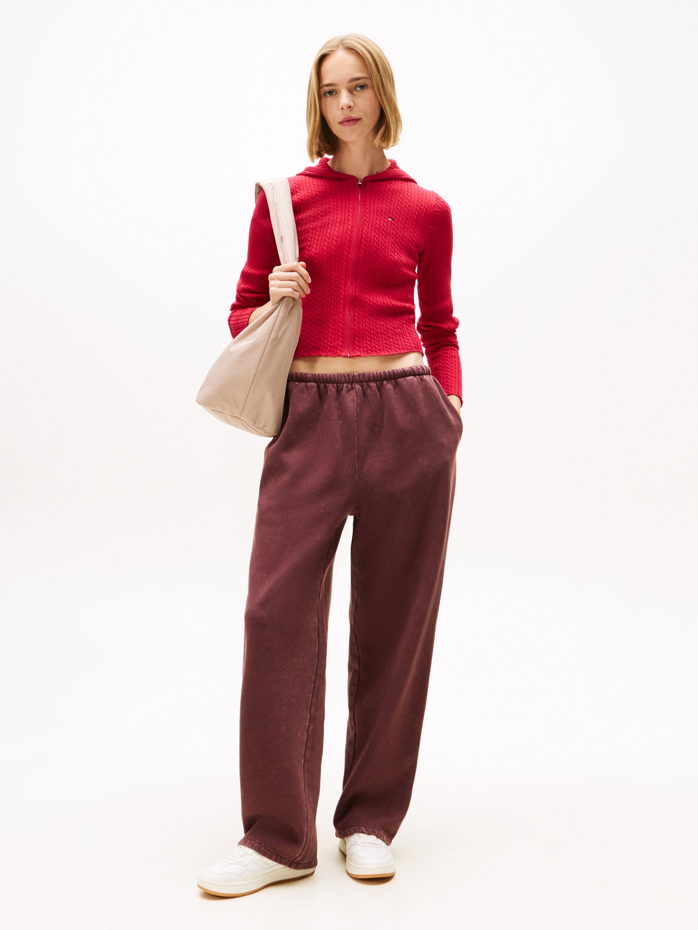 Thumbnail - Tommy Jeans Strickjacke "TJW ESSENTIAL ZIPPER HOOD CARDI" mit Zopfstrickmuster und Kapuze