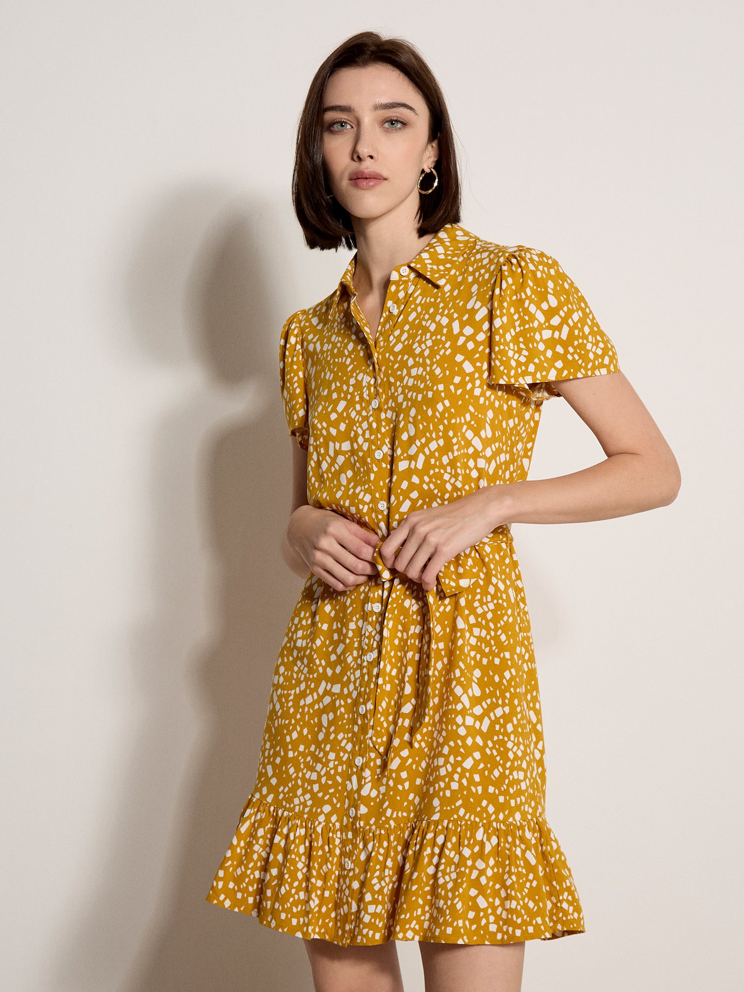 Apricot Druckkleid "Minikleid" mit verstreuten Quadraten