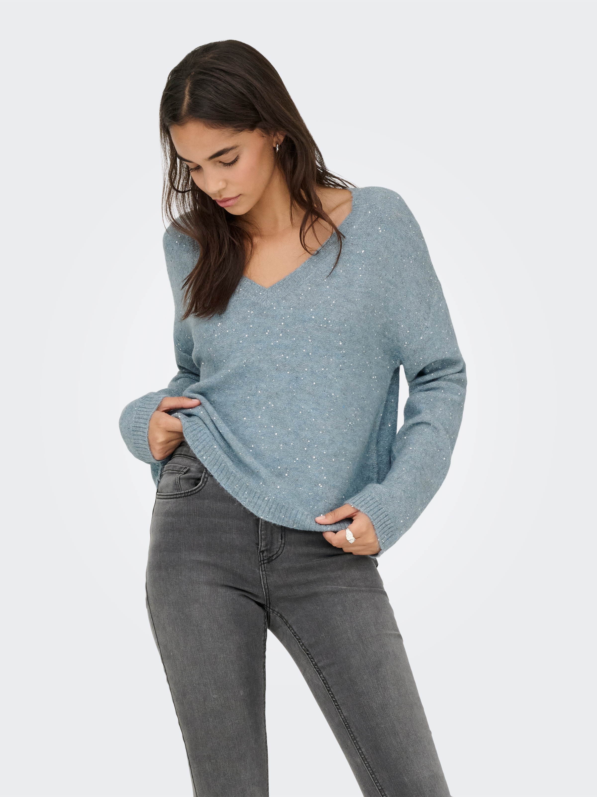 ONLY Strickpullover "ONLARIZONA LS SEQUINS V-NECK PUL KNT" günstig online kaufen