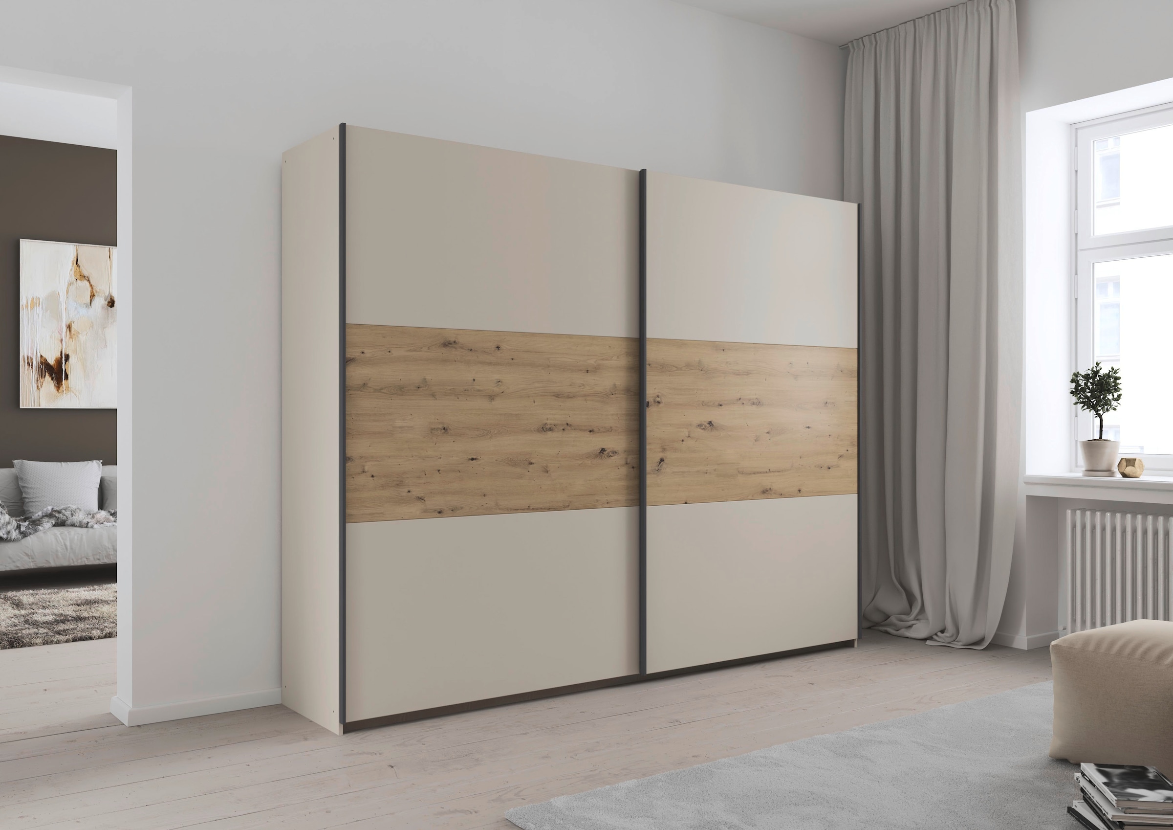 rauch Schwebetürenschrank »Kleiderschrank Schrank Garderobe Schlafzimmerschrank SAJO«, in 2 Breiten (218, 261 cm) optional mit Spiegel MADE IN GERMANY