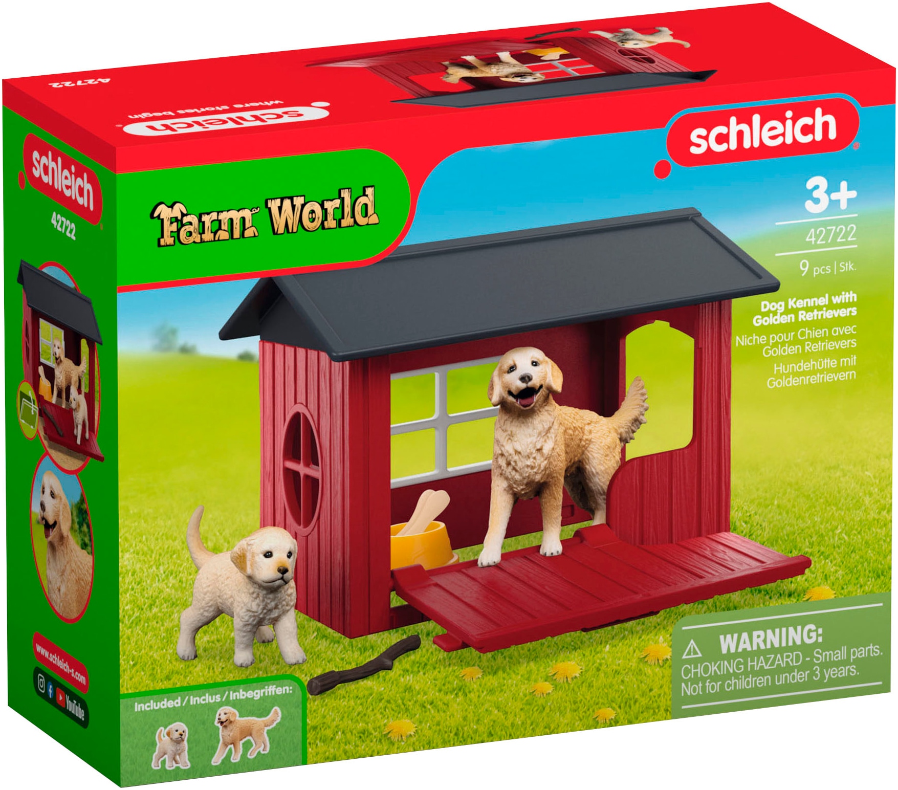 Schleich® Spielwelt »FARM WORLD, Hundehütte mit Goldenretrievern (42722)«