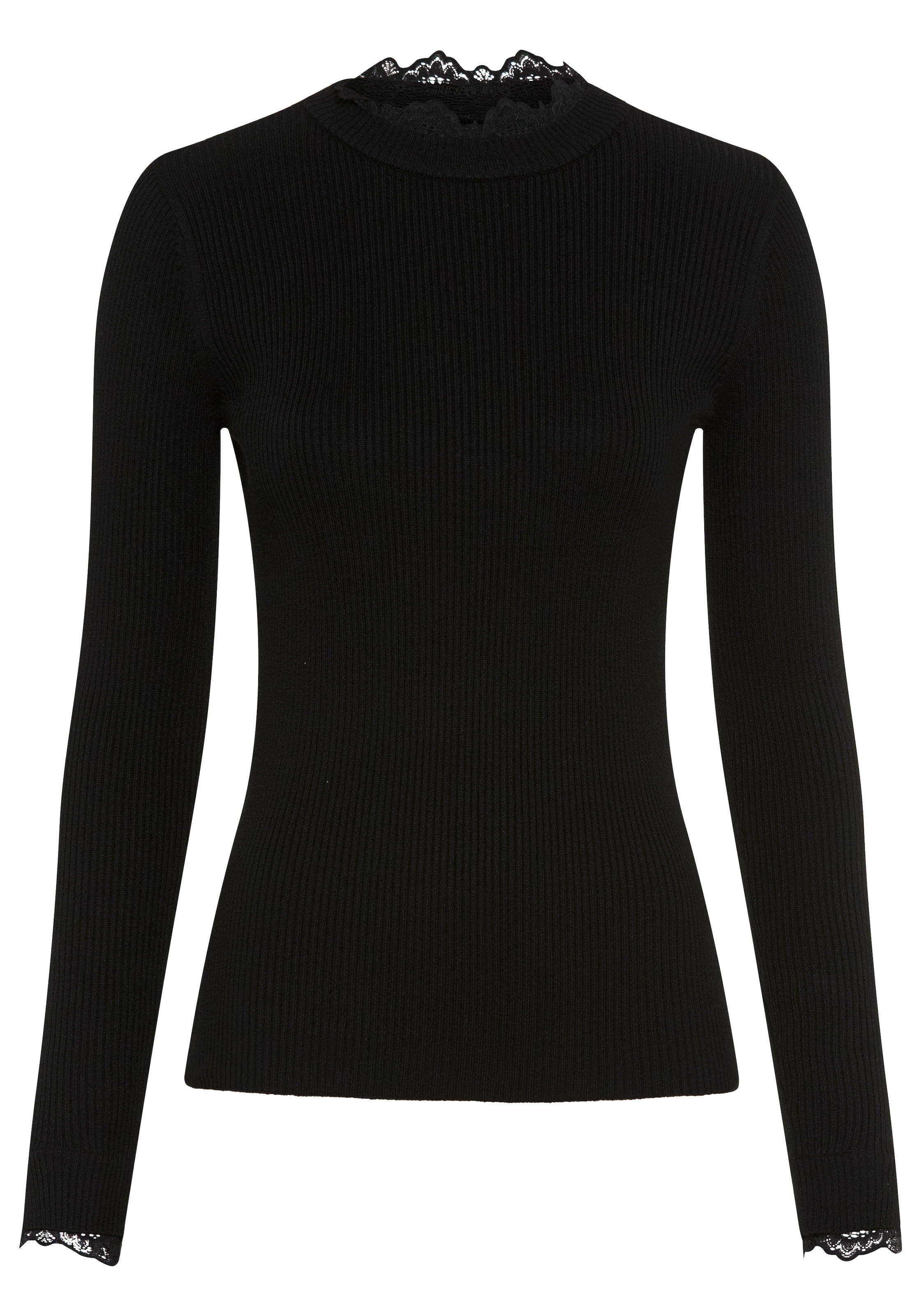 Laura Scott Strickpullover »mit Stehkragen, figurbetonte Passform« mit femininem Spitzen-Details