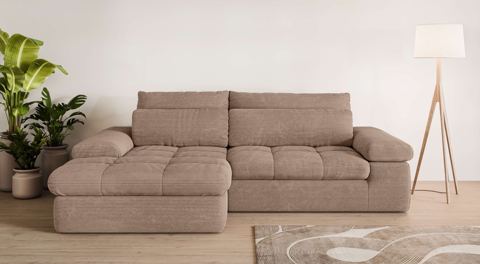 Home affaire Ecksofa "ALVERIE mit Recamiere, moderne Steppung, Maße: B/T/H günstig online kaufen
