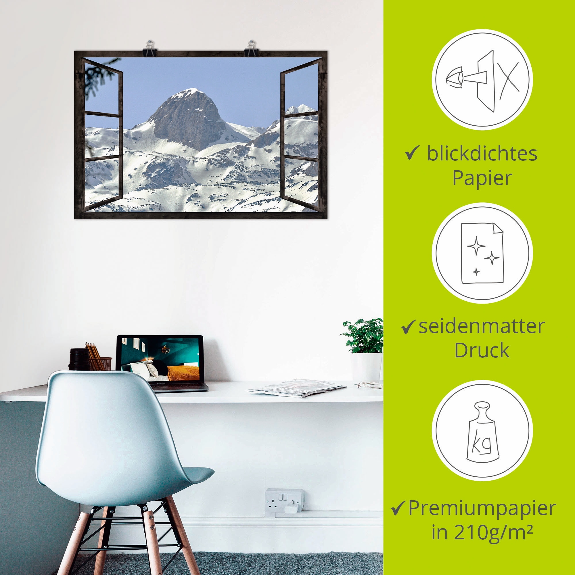 Artland Poster »Fensterblick - Reiteralm« Berge 1 Stk. tlg. als Alubild, Leinwandbild, Wandaufkleber oder Poster in versch. Größen