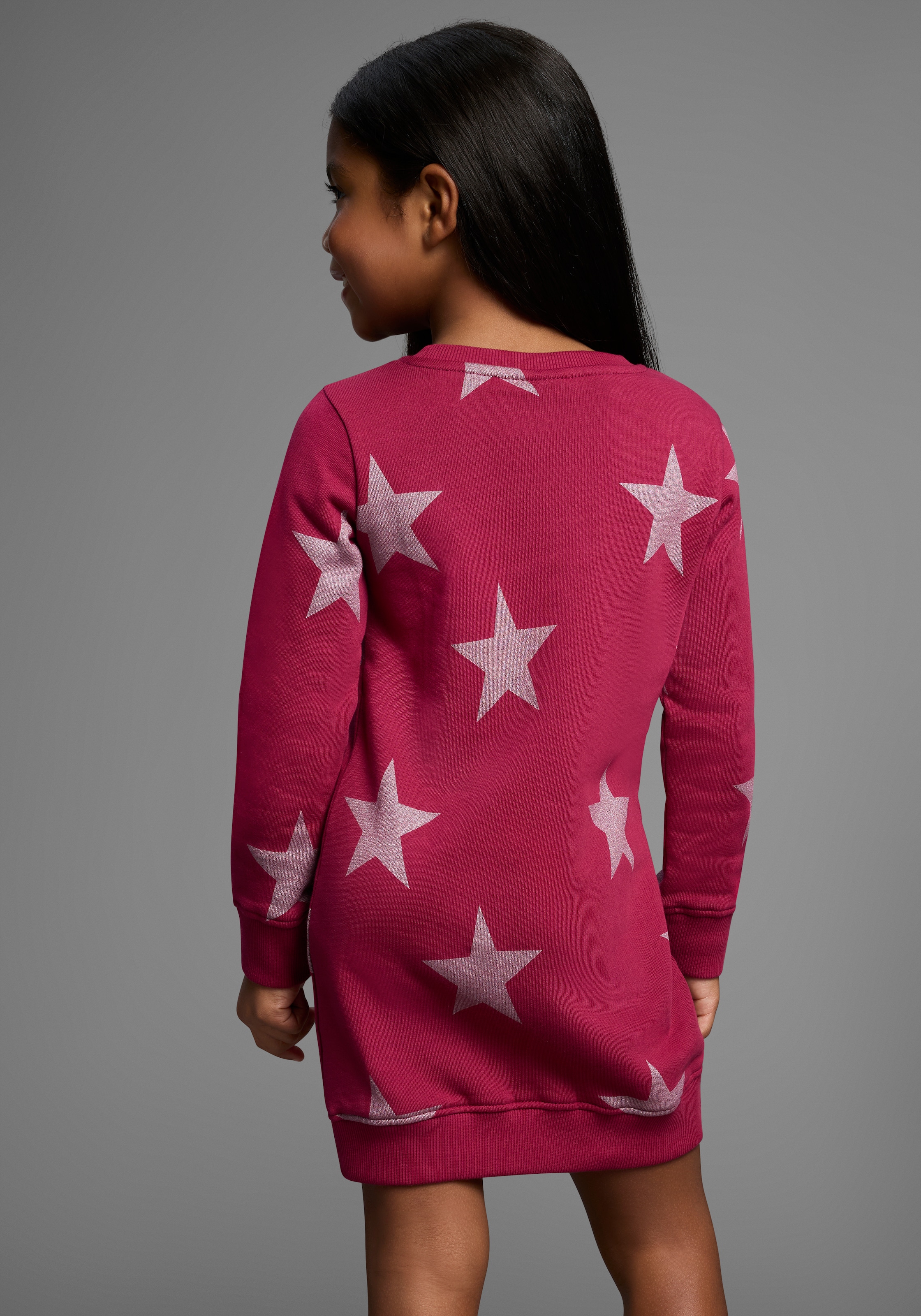 KIDSWORLD Sweatkleid »Sterne-Allover Kleid für kleine Mädchen«, Sweatkleid mit Glitzerdruck