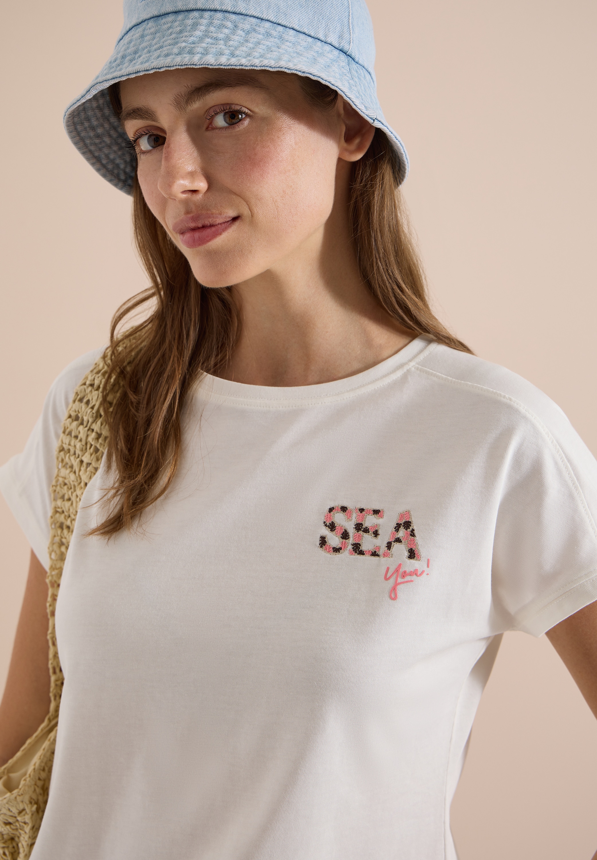 Cecil Kurzarmshirt Sommershirt mit Rundhals und Embroidery