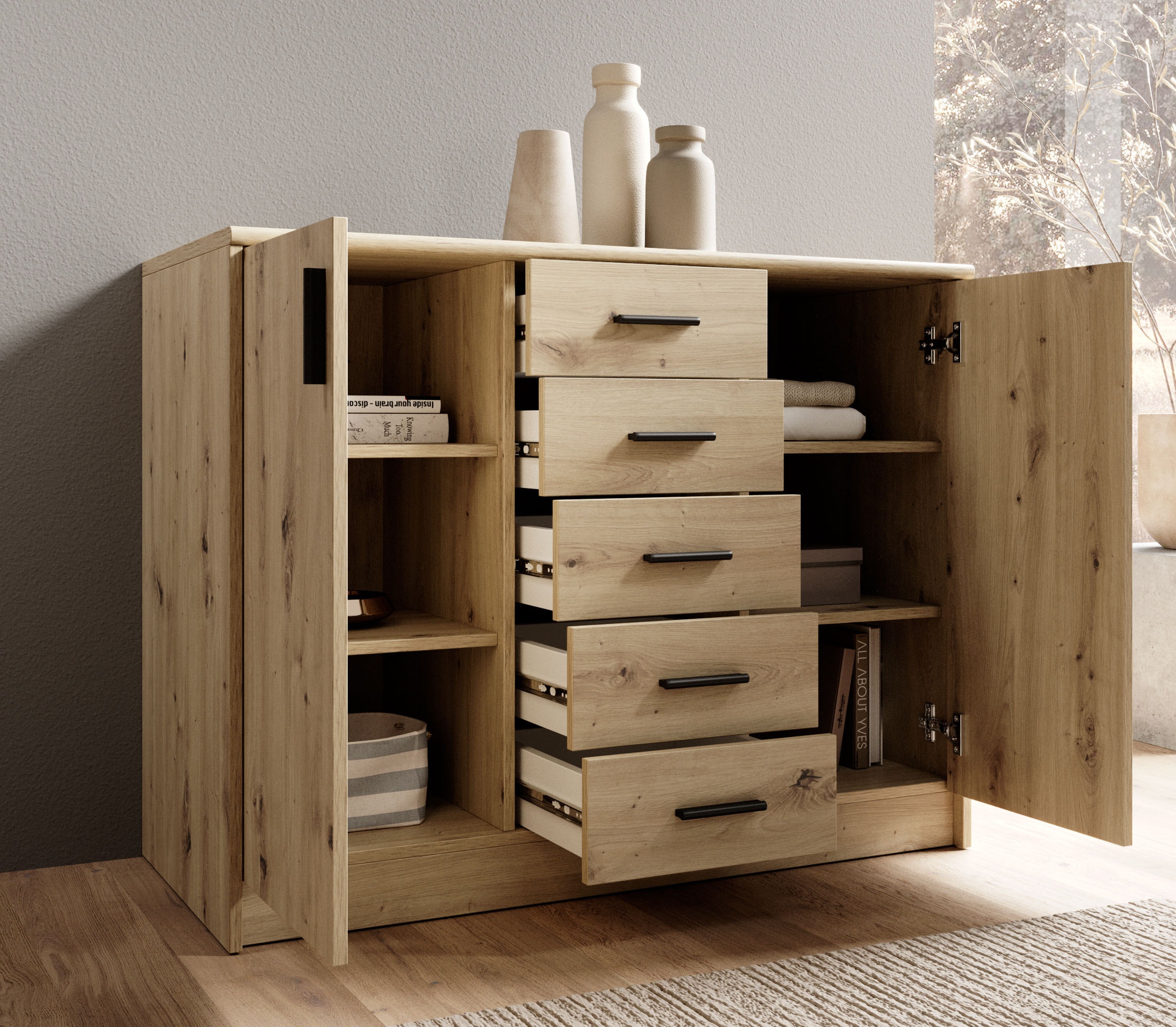 HBZ Sideboard »Nelly Kommode, BxHxT 109x86x50cm«, (1 St.), Breite 109cm, Einlegeböden verstellbar, foliert