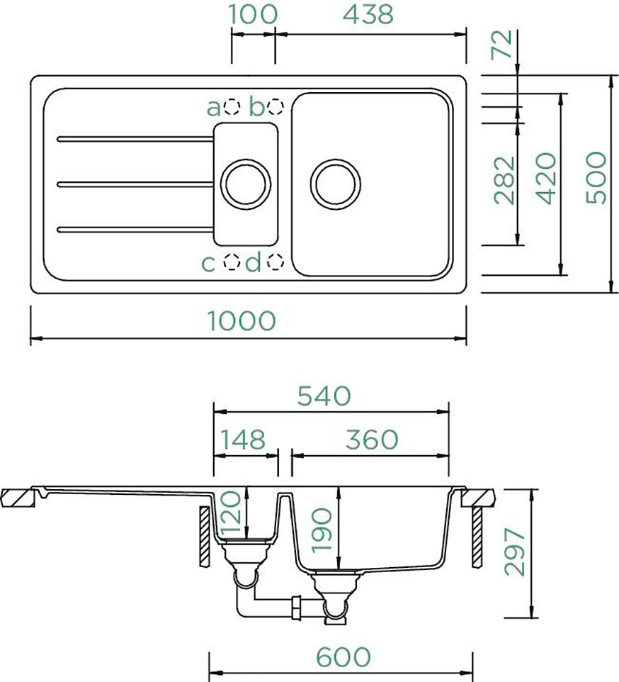 Schock Granitspüle »COMO D-150L«, inklusive ab- und Überlaufgarnitur, Drehhexcenter, Diamantbohrer