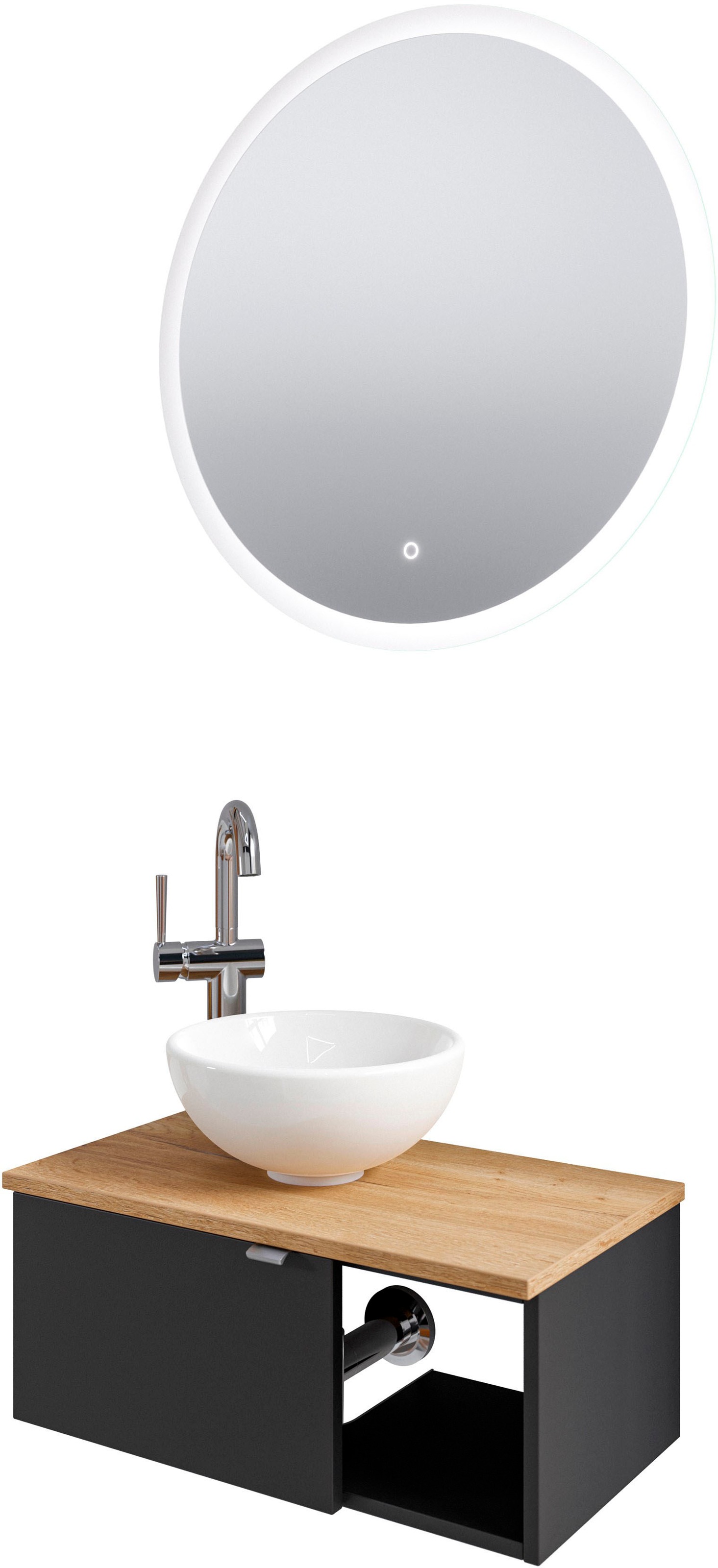 Saphir Badmöbel-Set »Serie 6915«, (4 St.), Gäste-Bad, 70 cm breit, mit LED-Spiegel, offenem Fach und 1 Tür