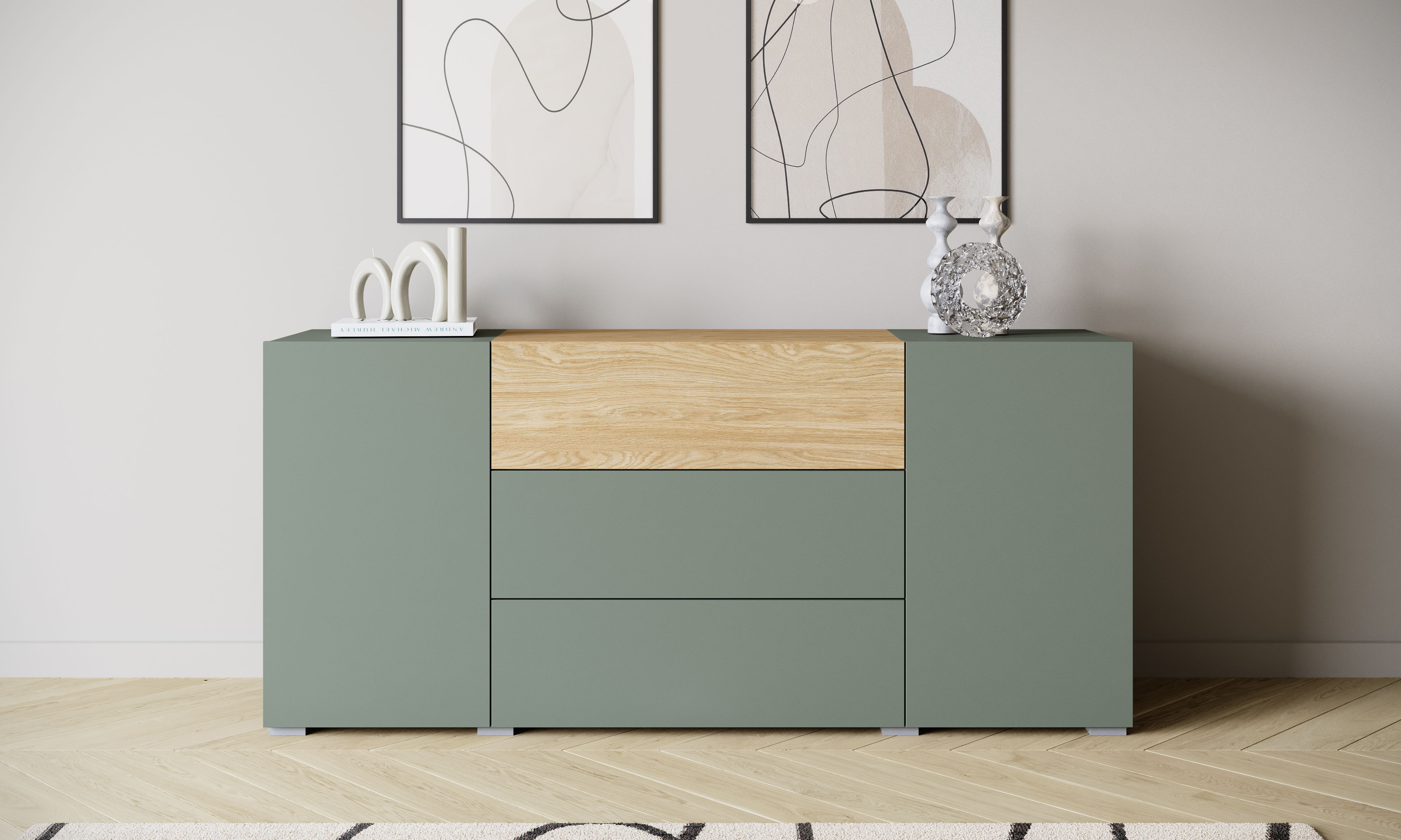 Home affaire Sideboard "BERLIN" Moderne grifflose Kommode Breite 150 cm, 4 Schubkästen/ 2 Türen
