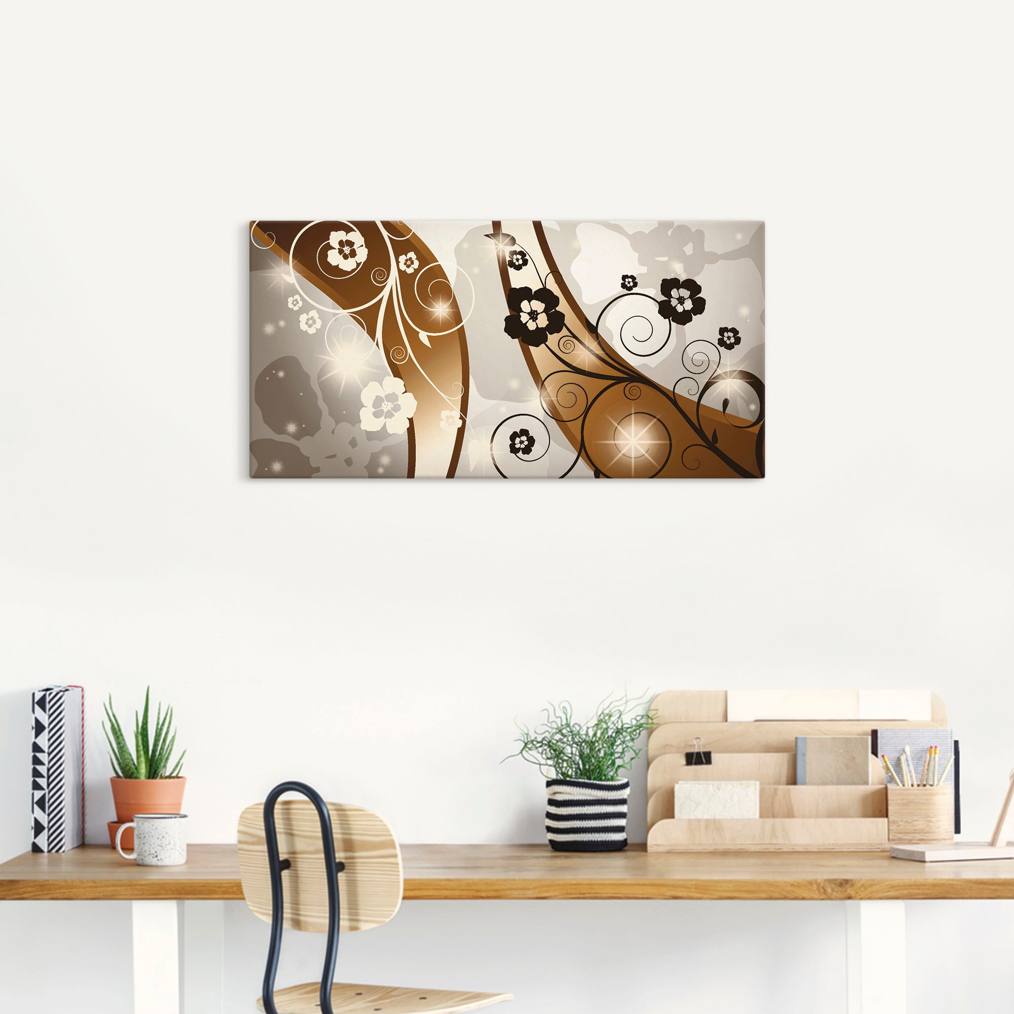 Thumbnail - Artland Leinwandbild "Braune Wirbel mit Blumen" Muster 1 Stk. tlg. als Leinwandbild, Poster in verschied. Größen