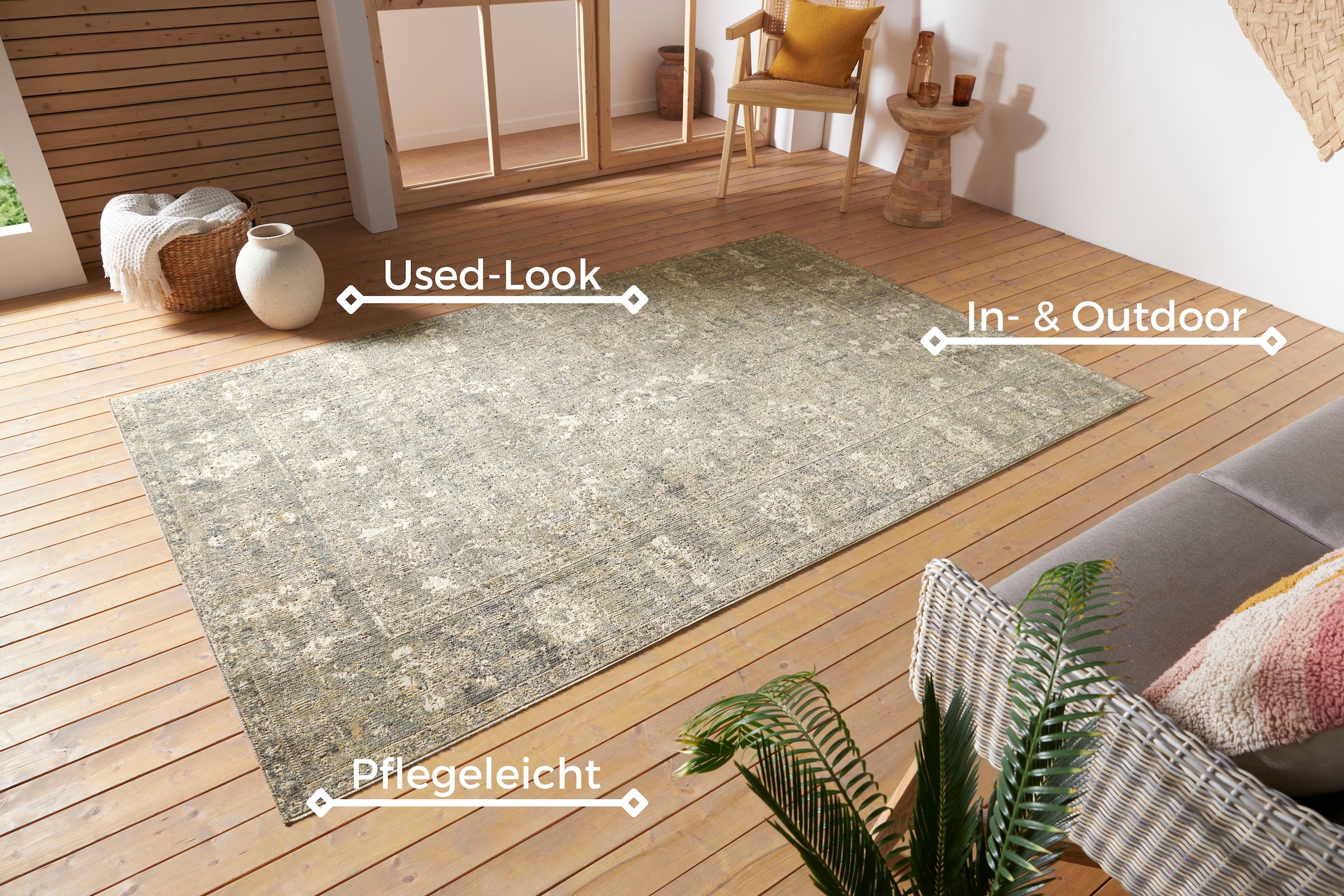 NORTHRUGS Teppich »Luxor«, rechteckig, 3 mm Höhe, In-& Outdoor, Läufer, Wetterfest, Balkon, Wohnzimmer, Orient