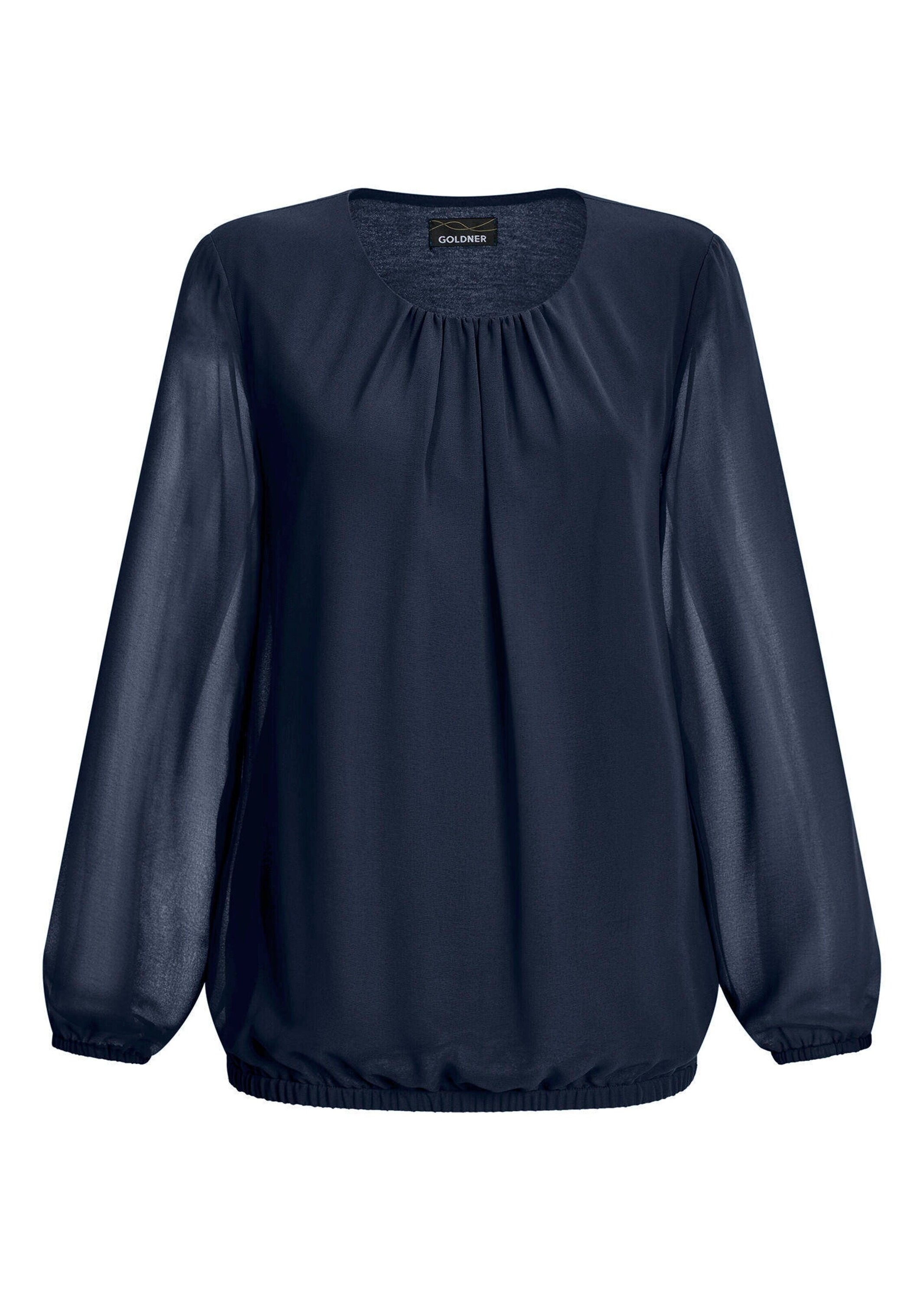 GOLDNER Damen Klassische Bluse "Kurzgröße Elegante Bluse aus Chiffon", blau, Modisch, Gr. 22, Obermaterial: 67% Polyester PES. 30% Viskose CV. 3%