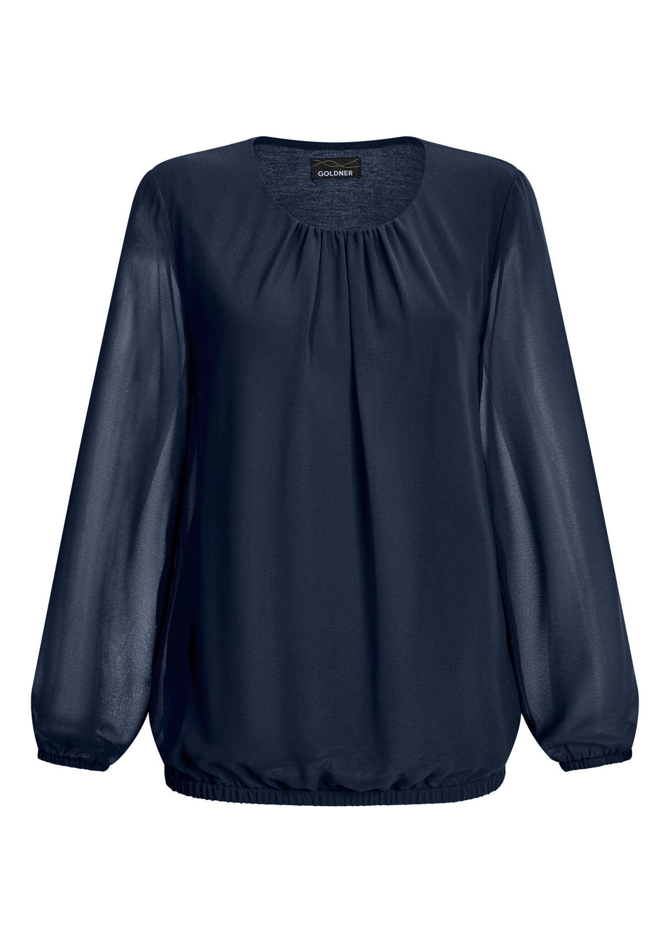 GOLDNER "Kurzgröße Jerseybluse mit Falten-Details" Rundhalsausschnitt