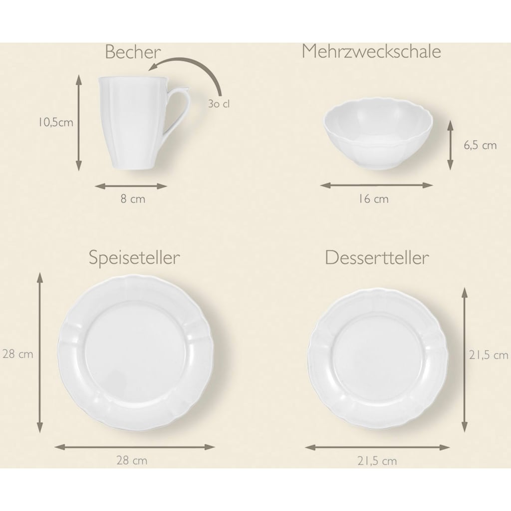 CreaTable Kombiservice »Geschirr-Set Flora«, (Set, 16 tlg., Kaffeeservice und Tafelservice im Set, für 4 Personen)