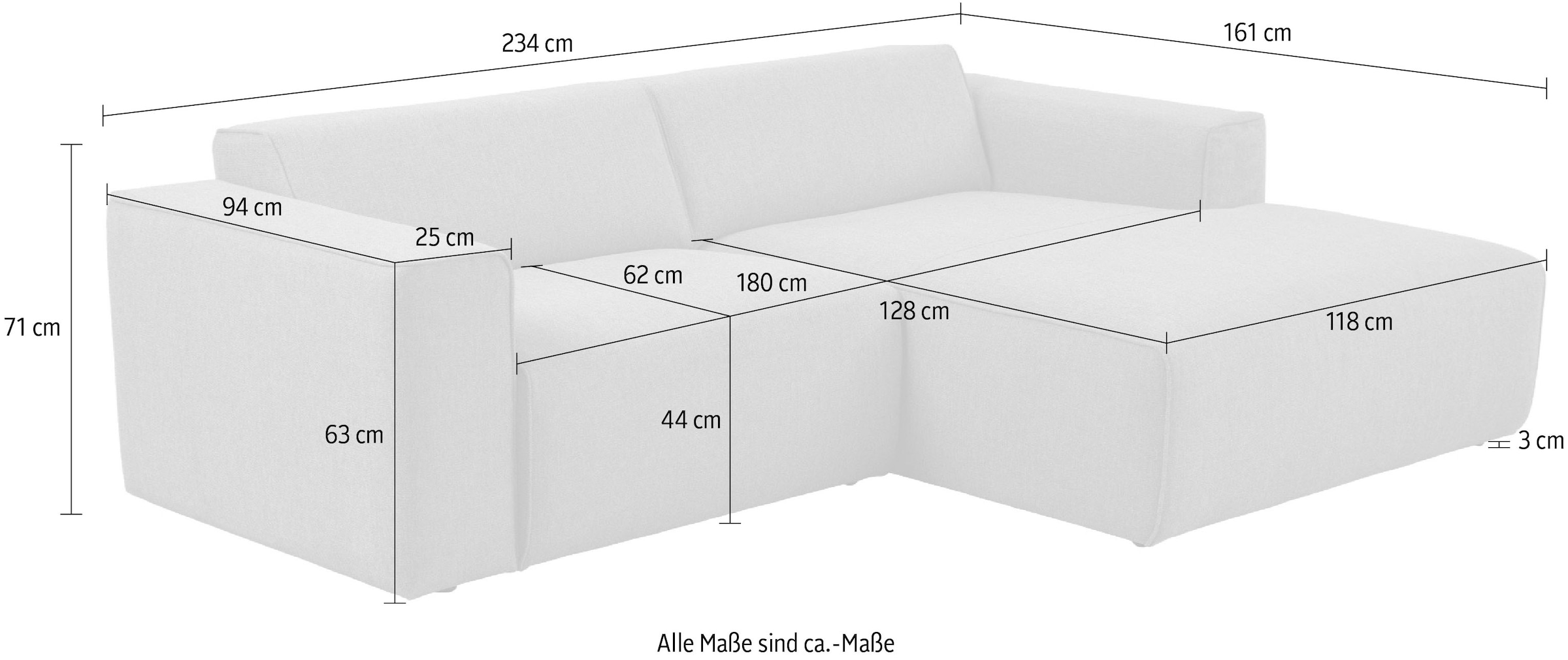 andas Ecksofa »Noord«, mit Kedernaht, Breite 234 cm, Cord, Struktur, Webstoff