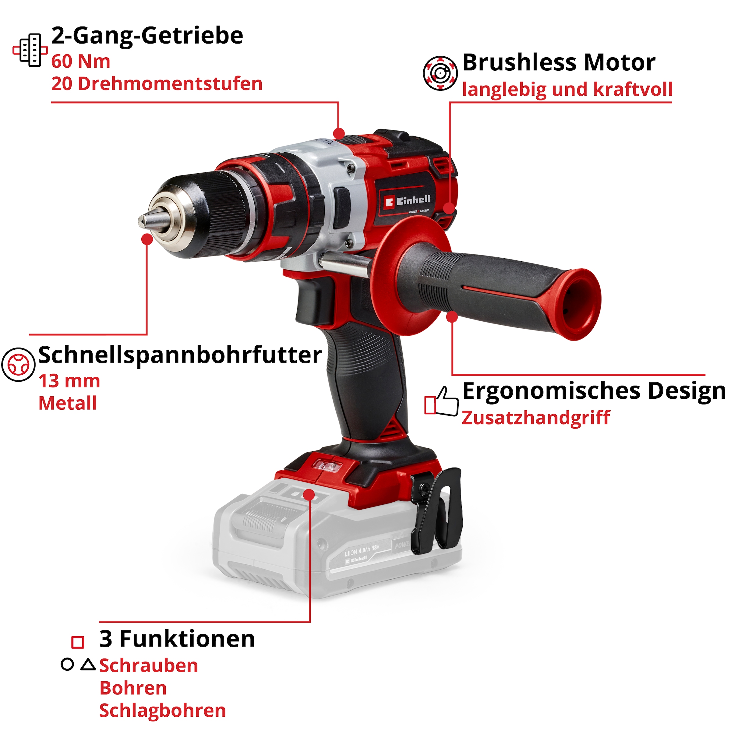 Einhell Akku-Schlagbohrschrauber »TE-CD 18 Li-i Brushless - solo«, Power X-Change, ohne Akku und Ladegerät