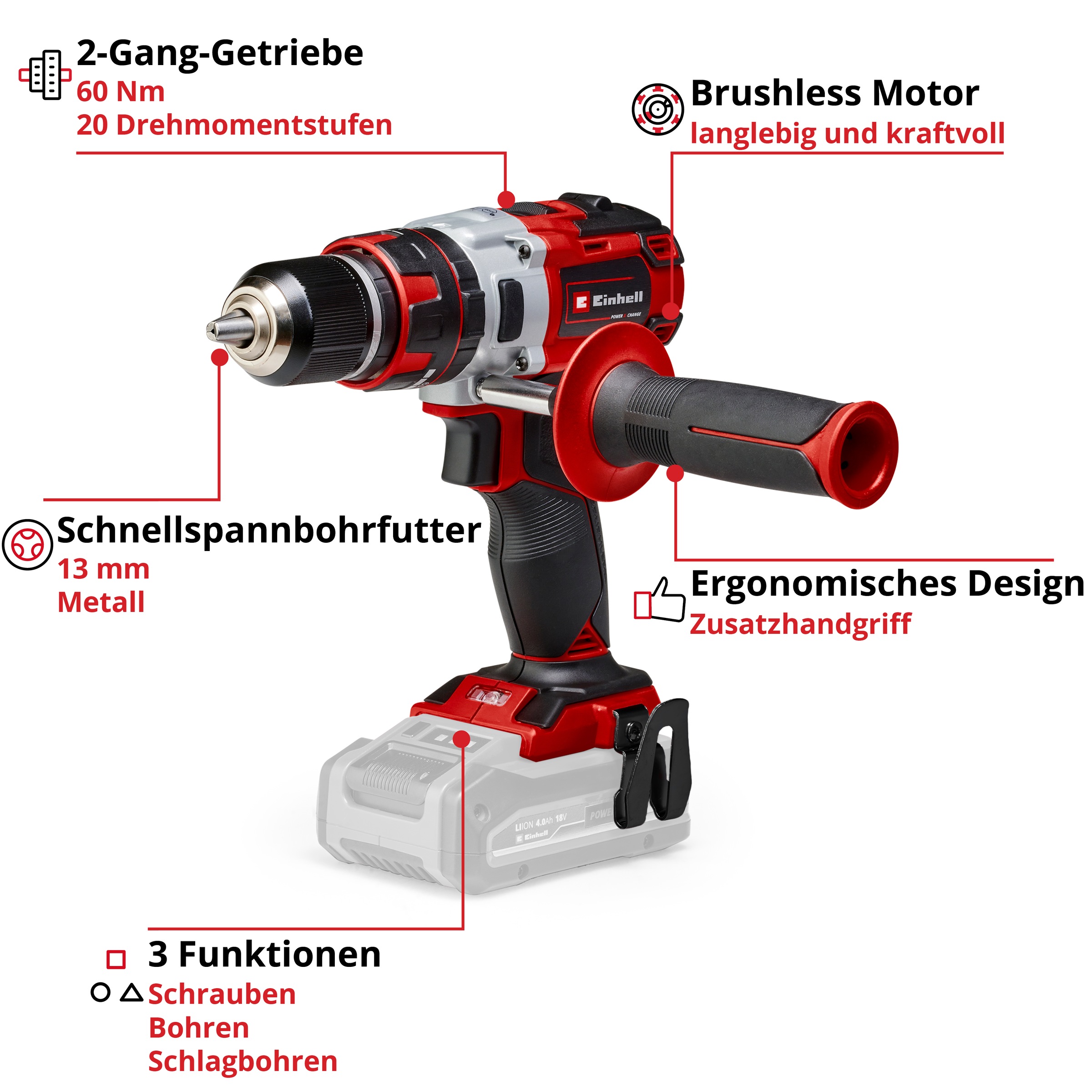 Thumbnail - Einhell Akku-Schlagbohrschrauber "TE-CD 18 Li-i Brushless - solo", Power X-Change, ohne Akku und Ladegerät