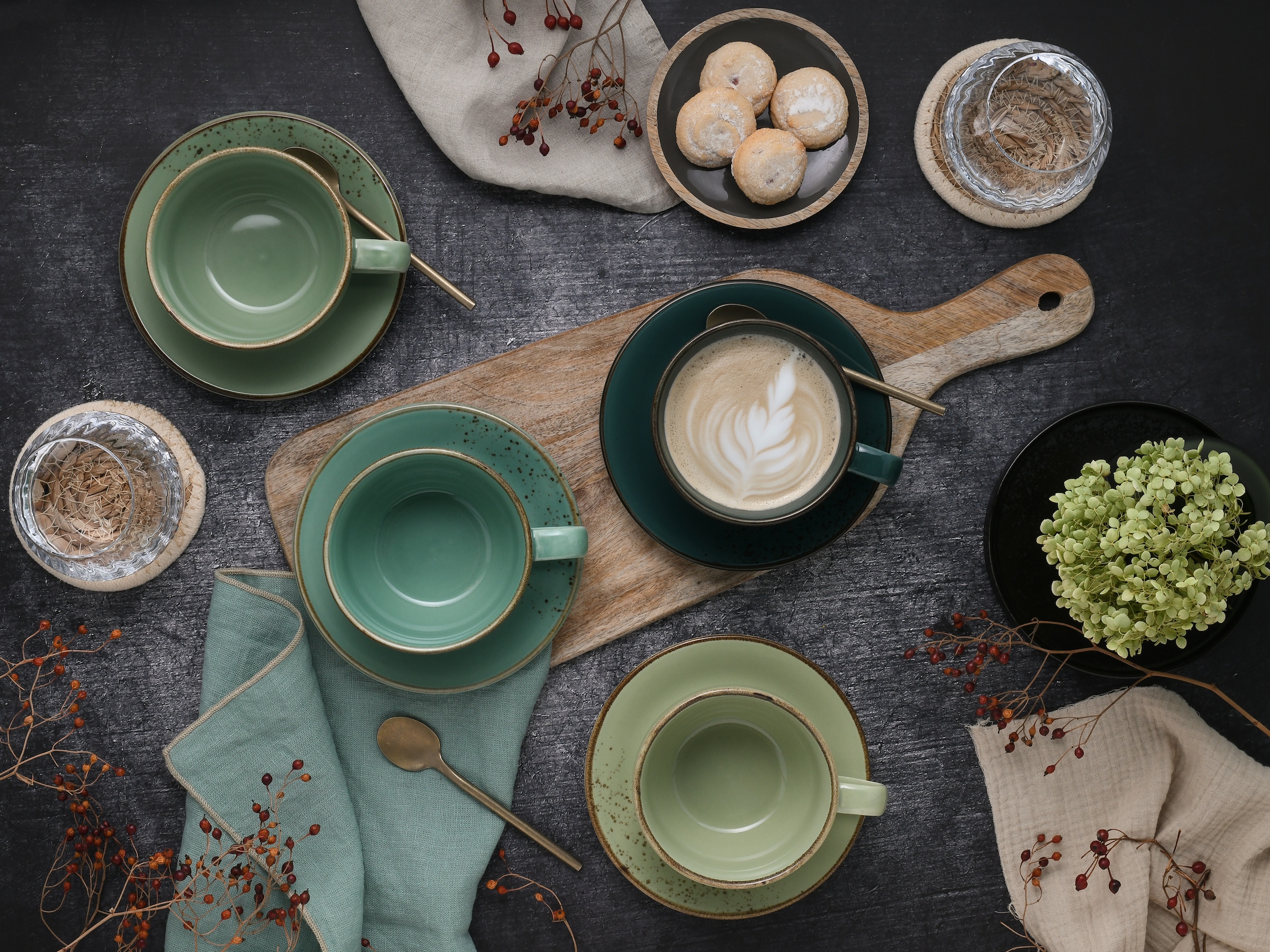 CreaTable Cappuccinotasse »Nature Collection Green Life, Cappuccino-Set, 8-tlg.« Handwerklicher Look, Vintage