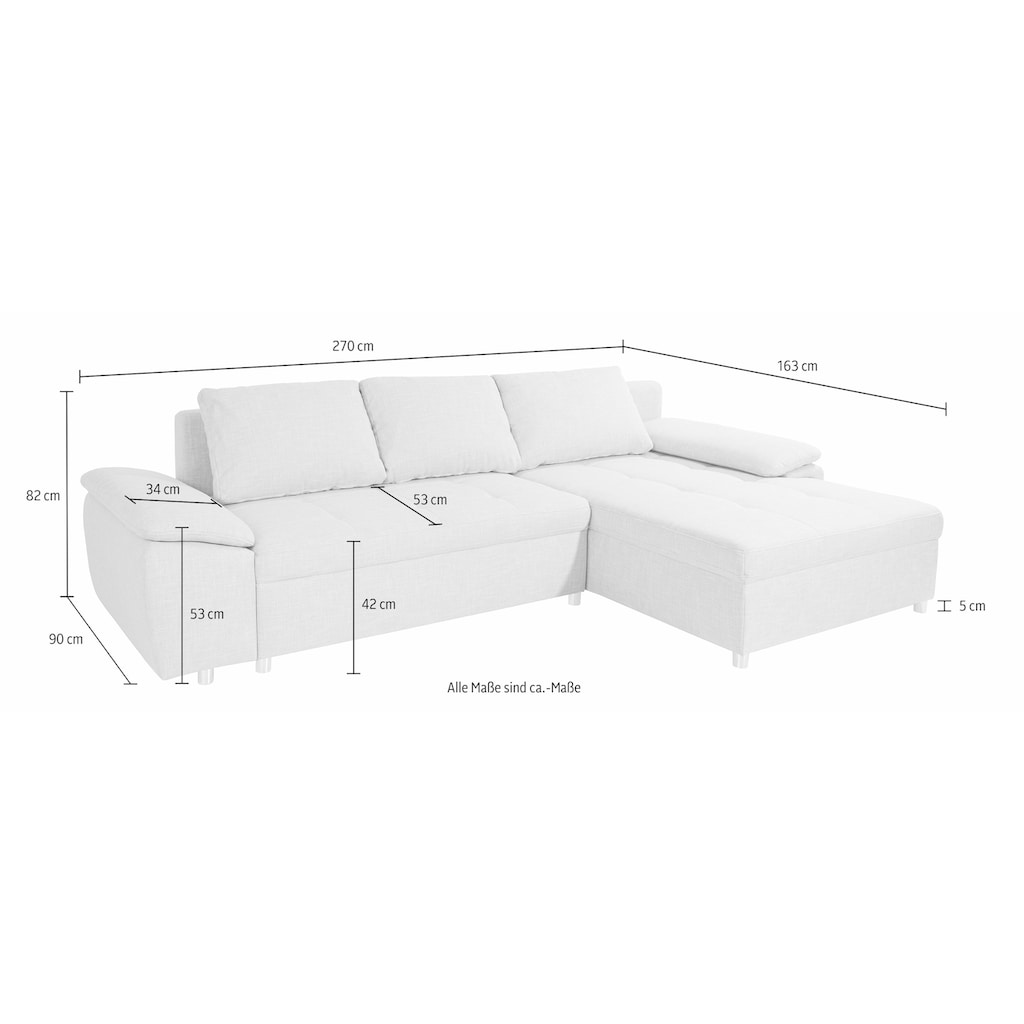 sit&more Ecksofa Labene, wahlweise mit Bettfunktion und Bettkasten, inkl. Rückenkissen