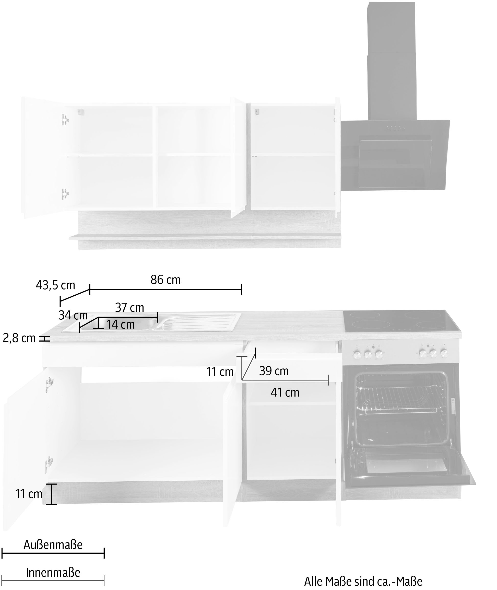 KOCHSTATION Küchenzeile »KS-Virginia«, Breite 210 cm, mit oder ohne E-Geräte
