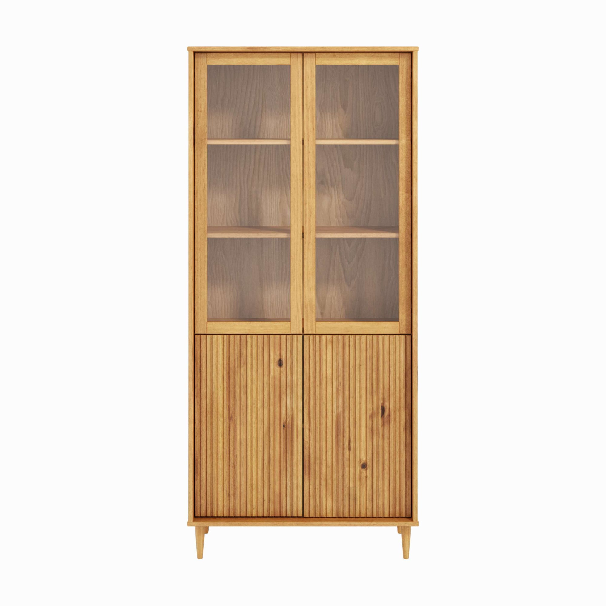 OTTO home Vitrine »Malmedy Front mit gefrästen Rillen« aus massivem Kiefernholz, Push-to-open, FSC, Breite 80 cm, Höhe 180 cm