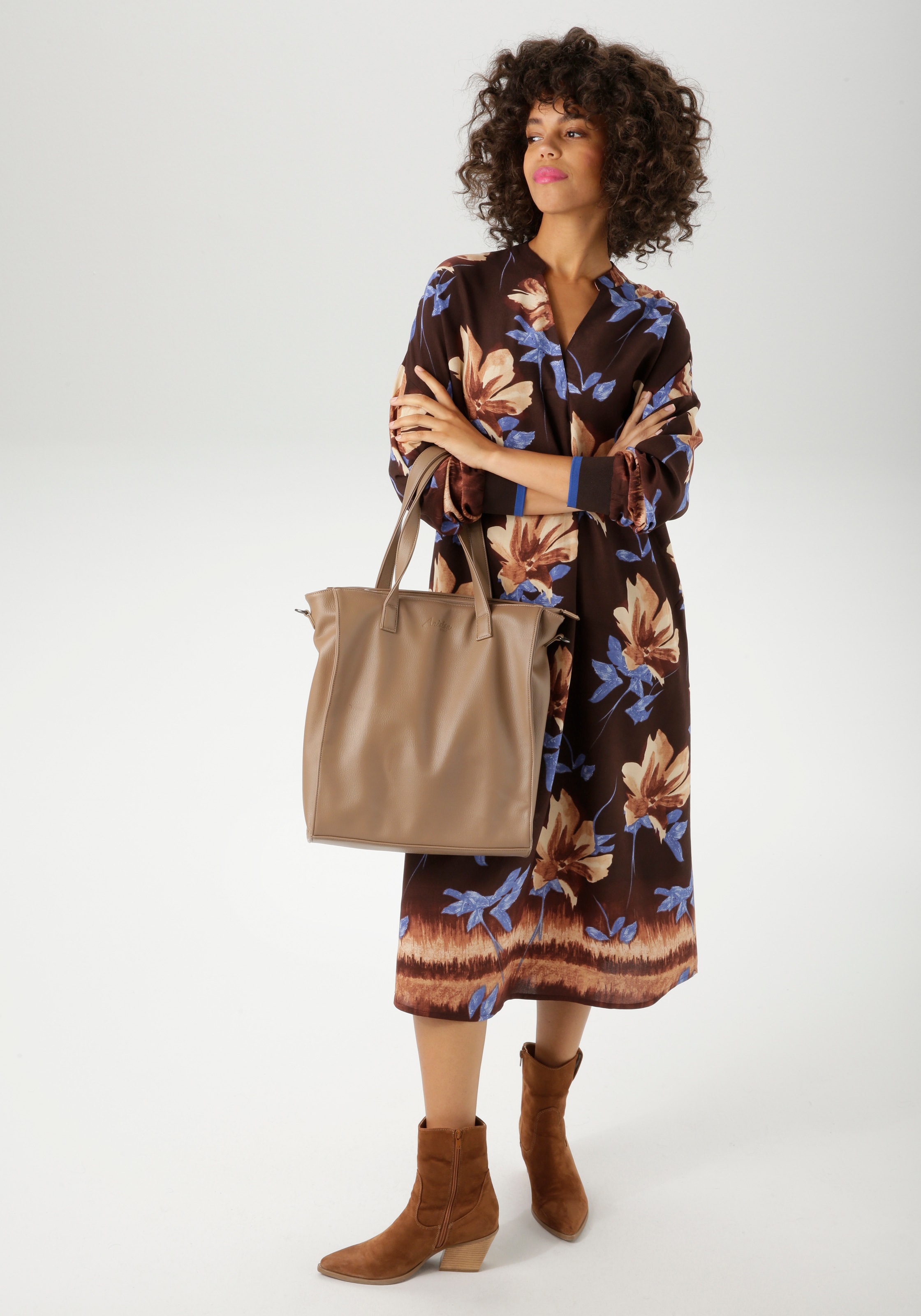 Aniston CASUAL Blusenkleid, mit großflächigem Blumendruck und Bordüre - NEUE KOLLEKTION