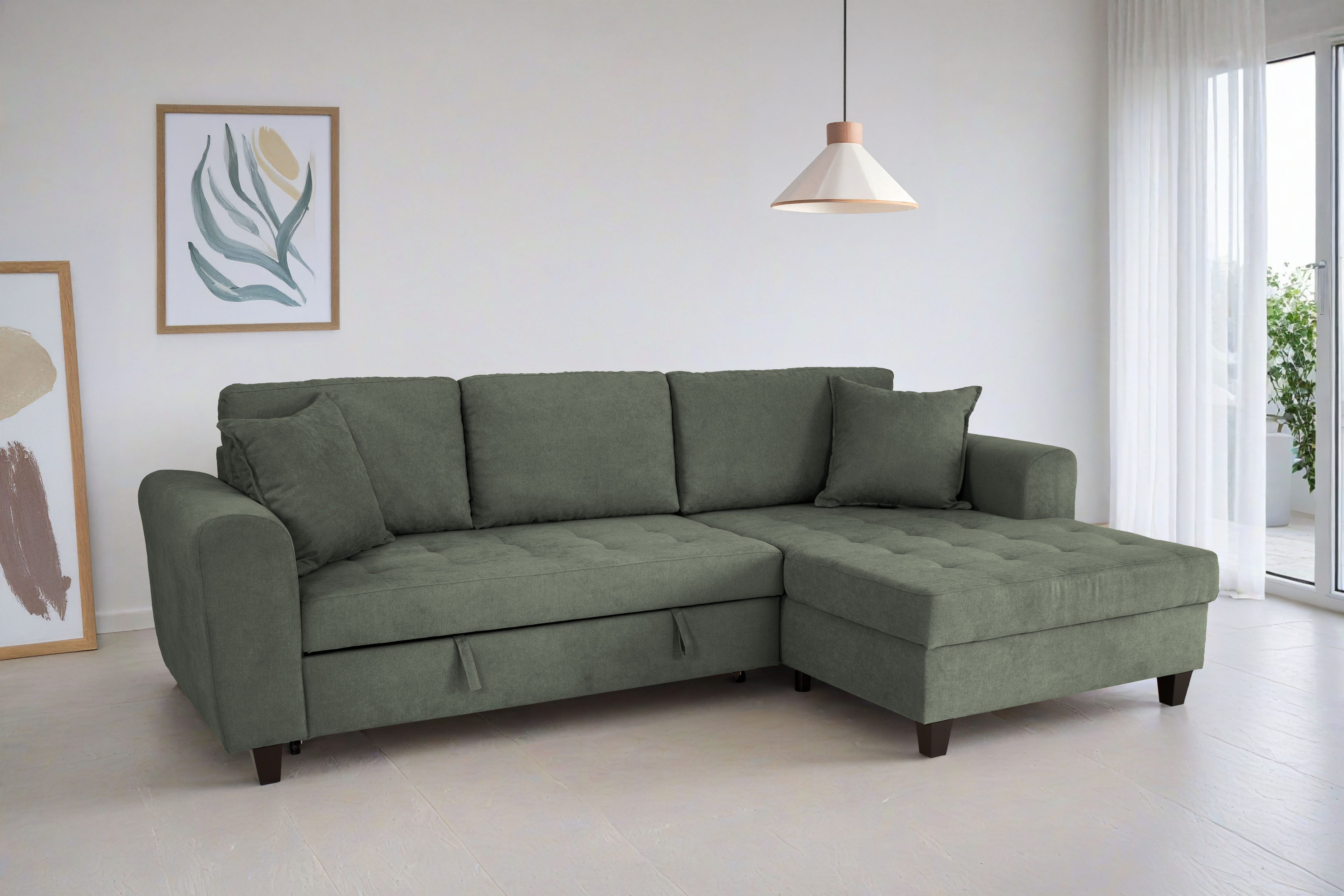 OTTO home Ecksofa "Moritz L-Form, B: 265 cm" mit Schlaffunktion, Bettkasten & Zierkissen