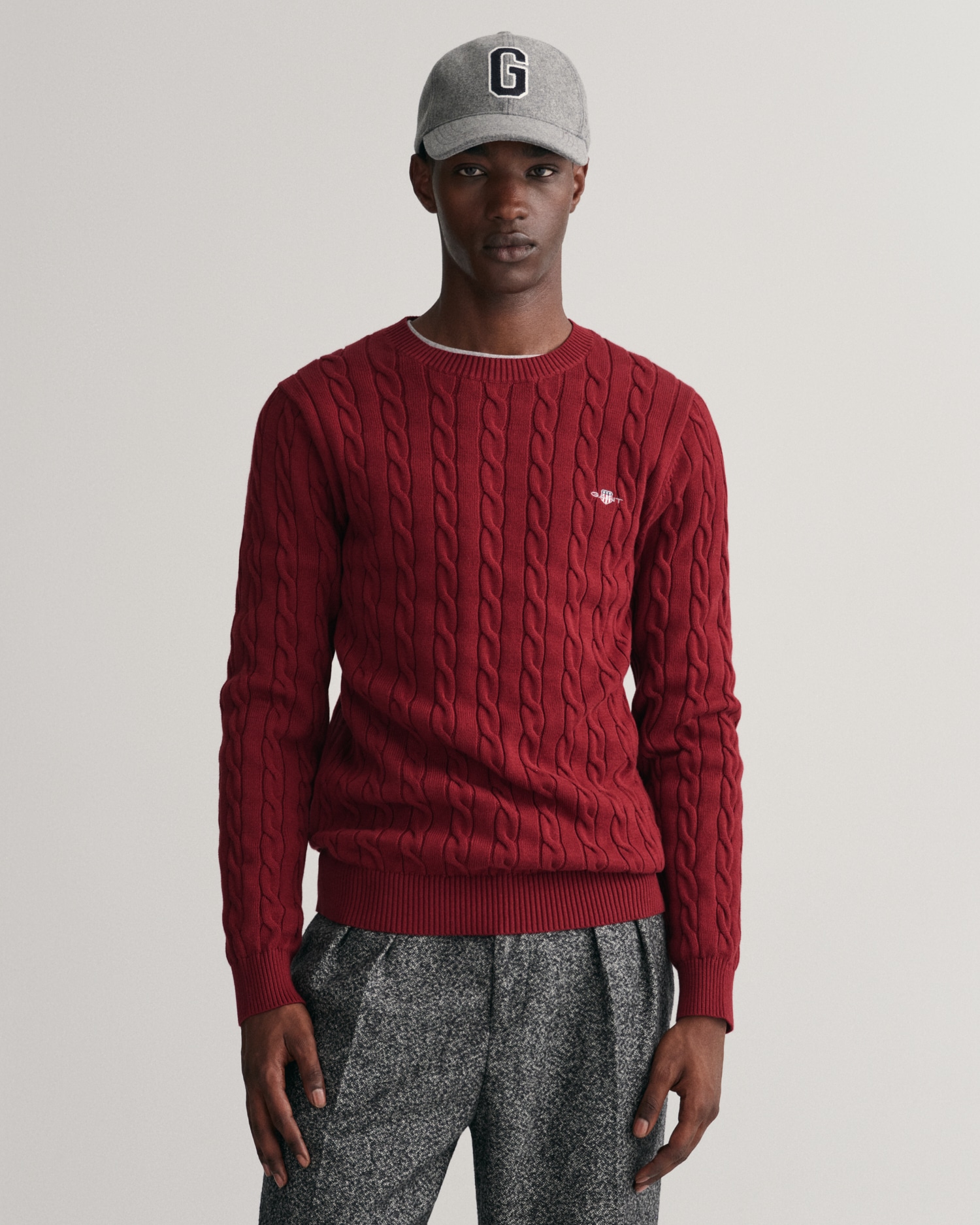 Gant Strickpullover "COTTON CABLE C-NECK", mit Wappen-Logostickerei auf der günstig online kaufen