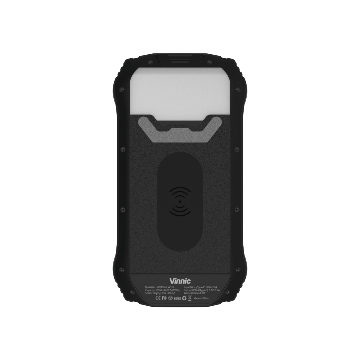 Vinnic Powerbank »SACA PEAK Solar Powerbank 10.000mAh IP65 1xUSB-C, 2xUSB-A«, Vinnic SACA PEAK Solar Powerbank 10.000mAh IP65 1xC 2xA,black