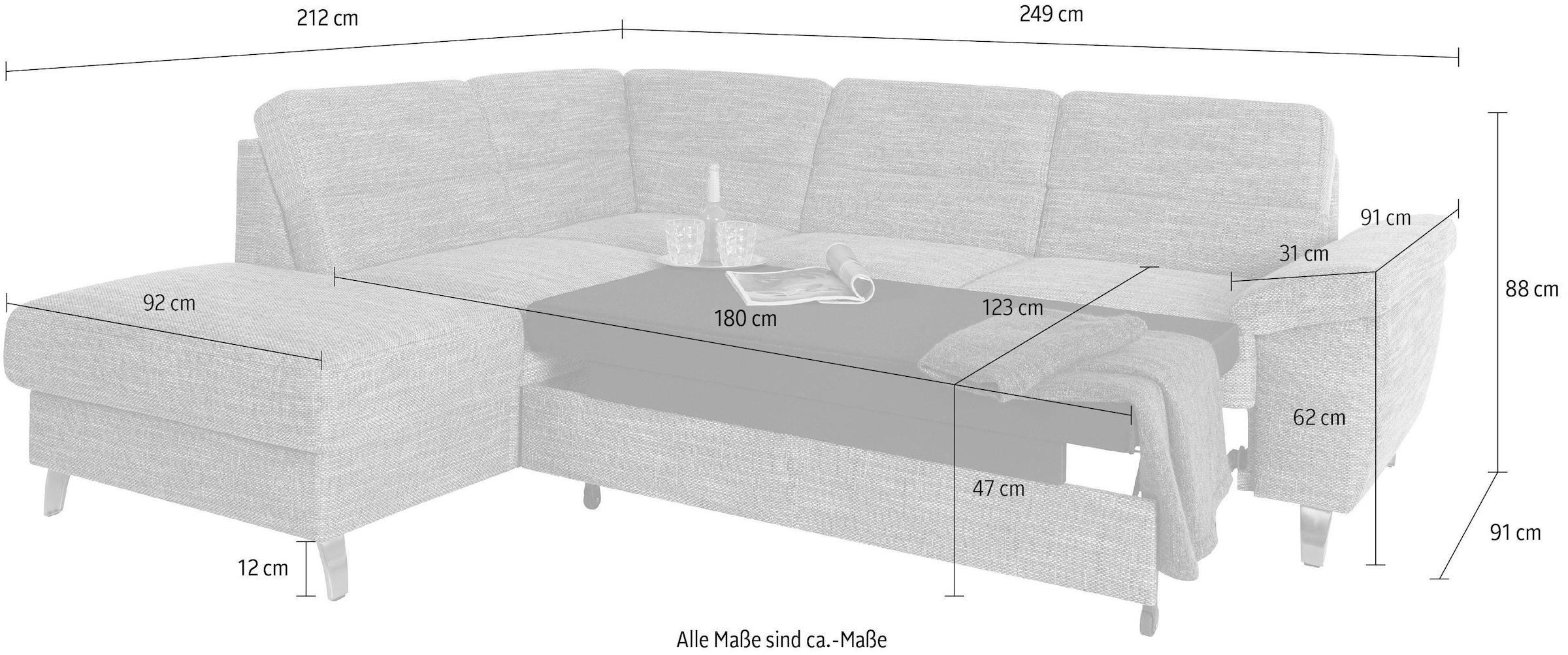 sit&more Ecksofa »Sorano L-Form«, wahlweise mit Bettfunktion und Bettkasten