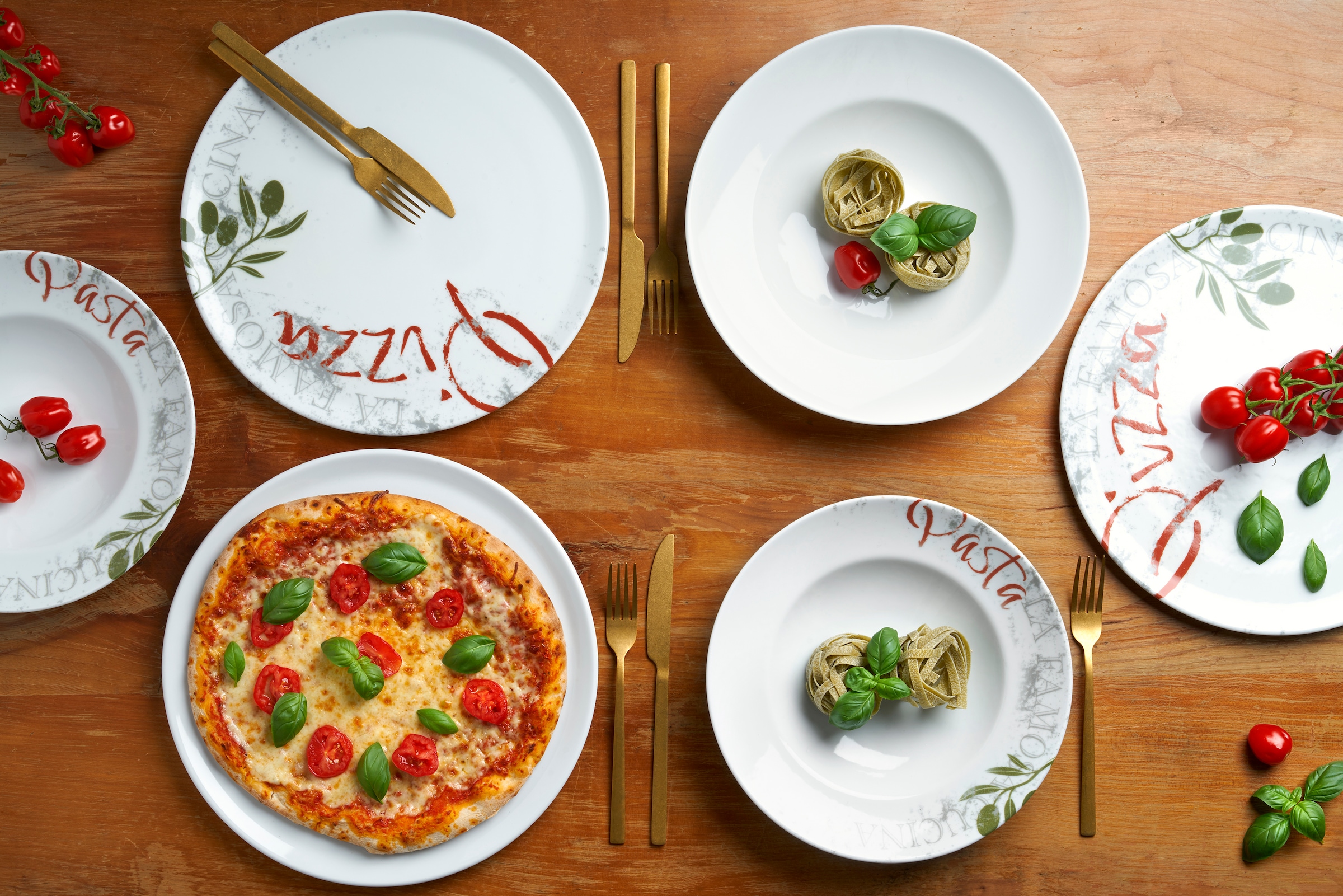 van Well Pizzateller »Teller-Set Famosa, mit PIZZA Schriftzug, 6er Set, Ø 33 cm«, (Set, 6 St.), Service, Geschirr-Set für 6 Personen