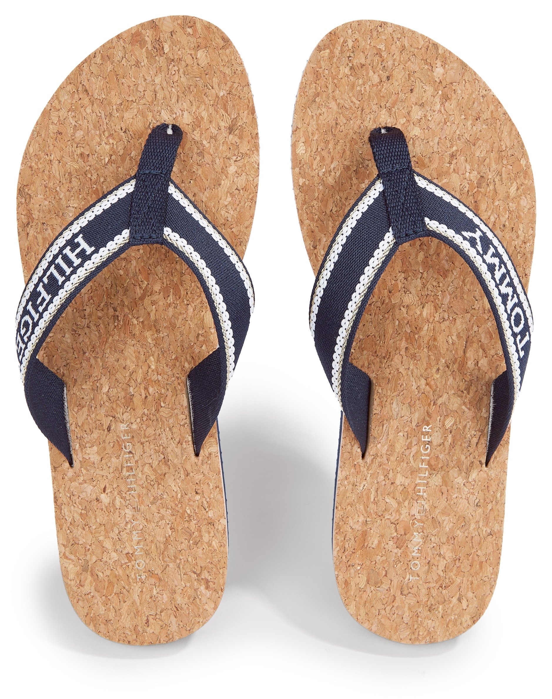 Tommy Hilfiger Zehentrenner »HILFIGER CORK BEACH SANDAL«, Sommerschuh, Schlappen, Poolsildes mit Logoschriftzug