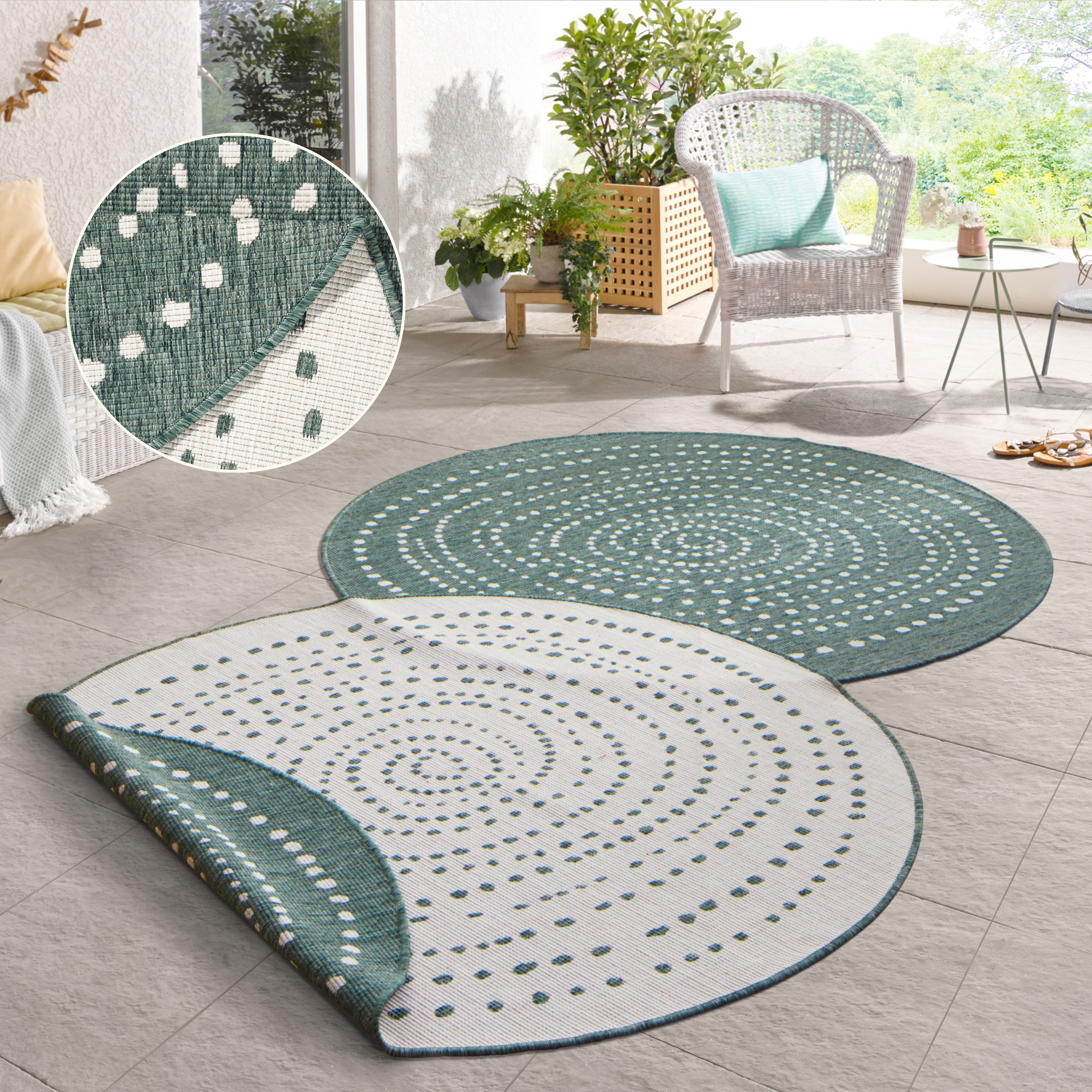 HANSE Home Teppich "Bali Wendeteppich" rund 5 mm Höhe In-& Outdoor, Wetterfest, Balkon, Garten, Wohnzimmer, Wasserfest