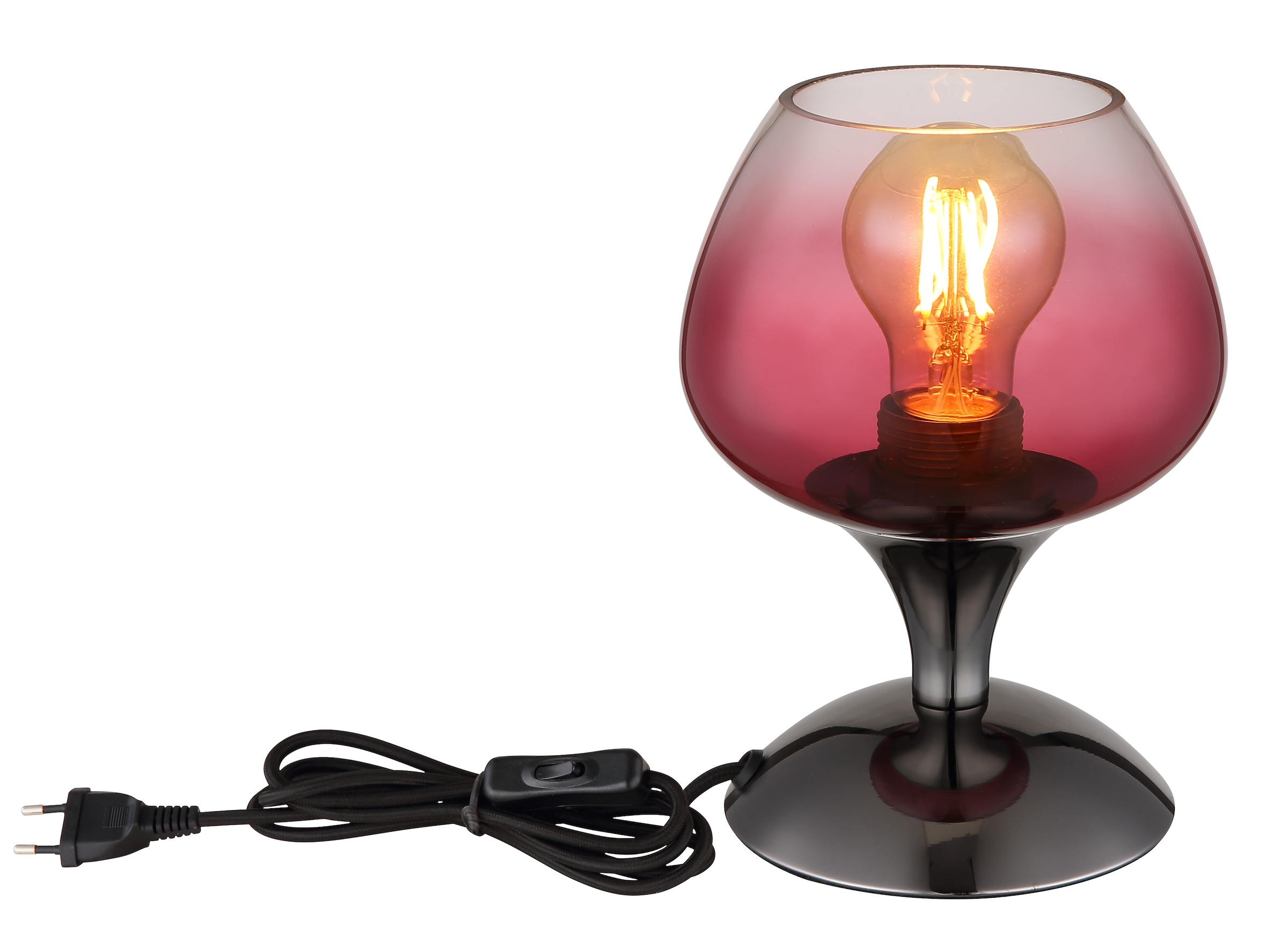 GLOBO LIGHTING Tischleuchte »MAXY«, Leuchtmittel E27 | ohne Leuchtmittel, Tischlampe/Glas brombeerfarben/modern/Wohnzimmer/Schlafzimmer