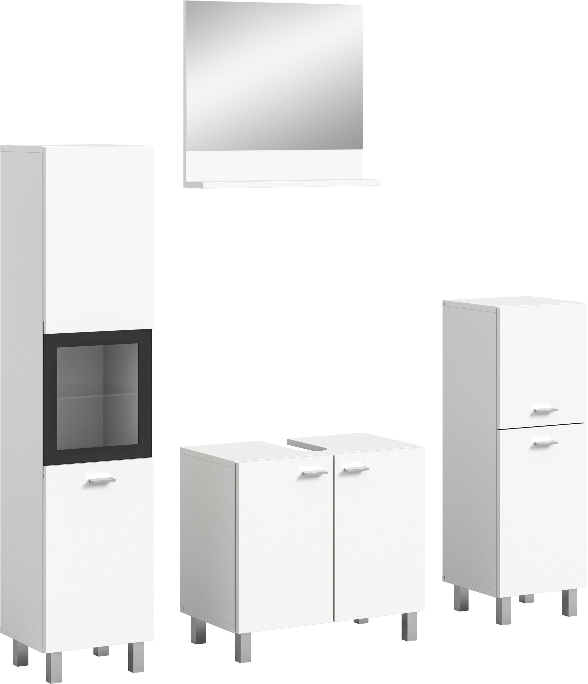 welltime Badmöbel-Set »Tampa, Breite 137cm, 4-teilig«, (4 St.), Waschbeckenunterschrank, Spiegel, Hochschrank, Midischrank