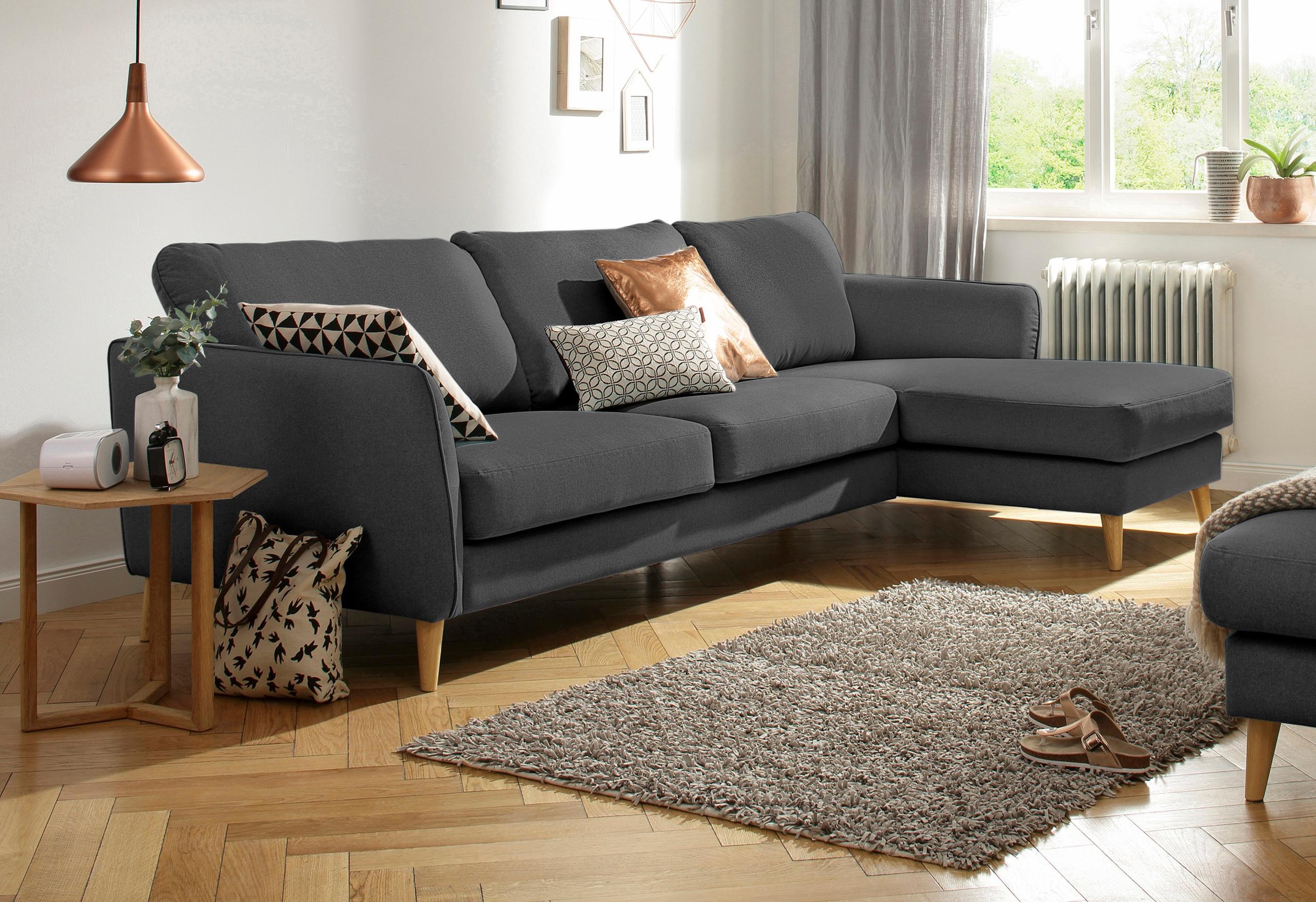 Home affaire Ecksofa »MARSEILLE (279/152cm),L-Form, Rec. rechts/links«, Massivholzbeine aus Eiche, in verschieden Bezügen und Farbvarianten