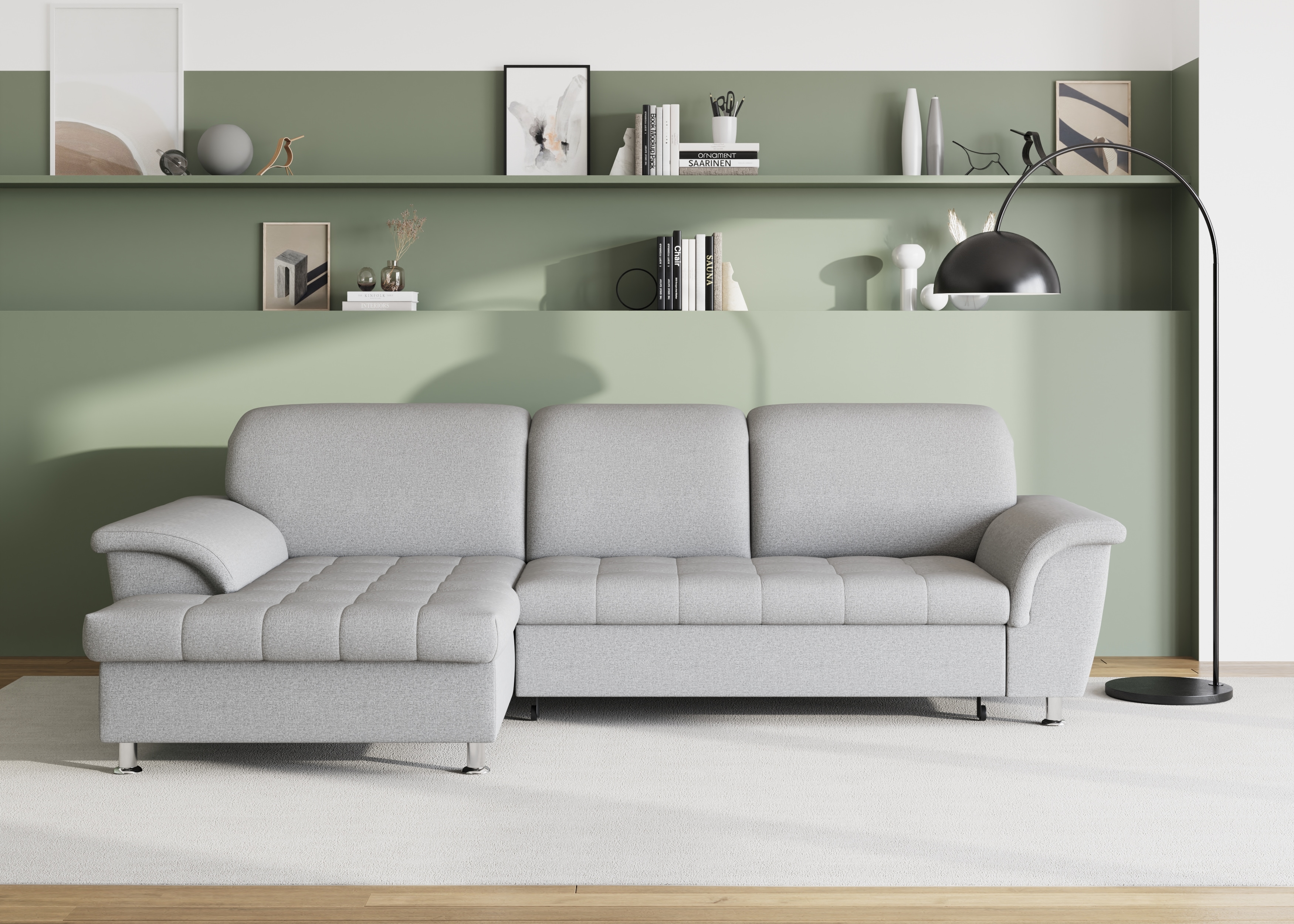 DOMO collection Ecksofa "FRANZI 278x170x81 cm, Steppung im Sitzbereich, L-Form" wahlweise mit Bettfunktion, Bettkasten und Kopfteilverstellung