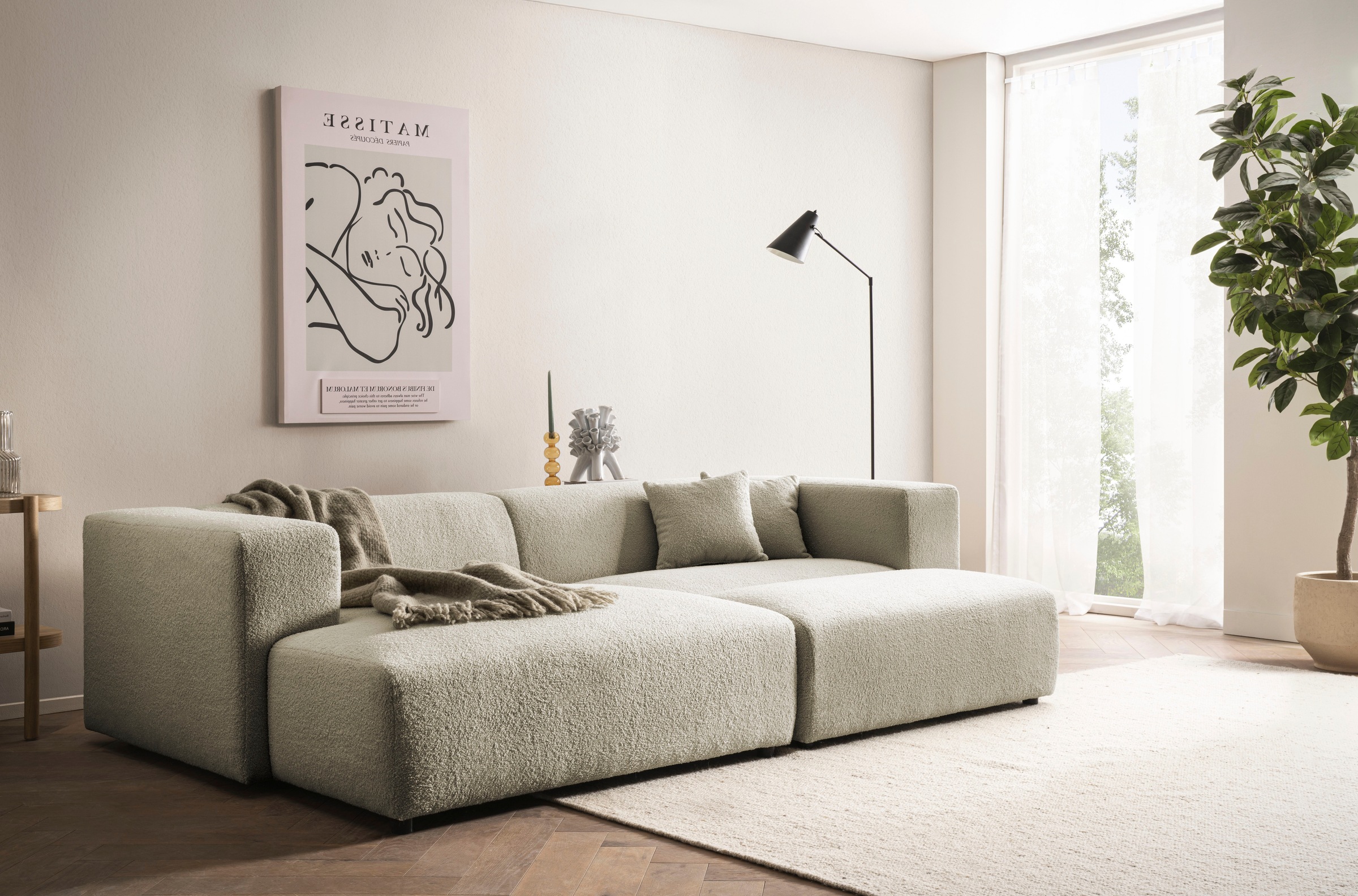 andas Polsterecke »BAKELS, Ecksofa-Set mit Hocker, L-Form mit Schlaffunktion«, Ecksofa-Set (incl. Hocker) im trendigen Megacord
