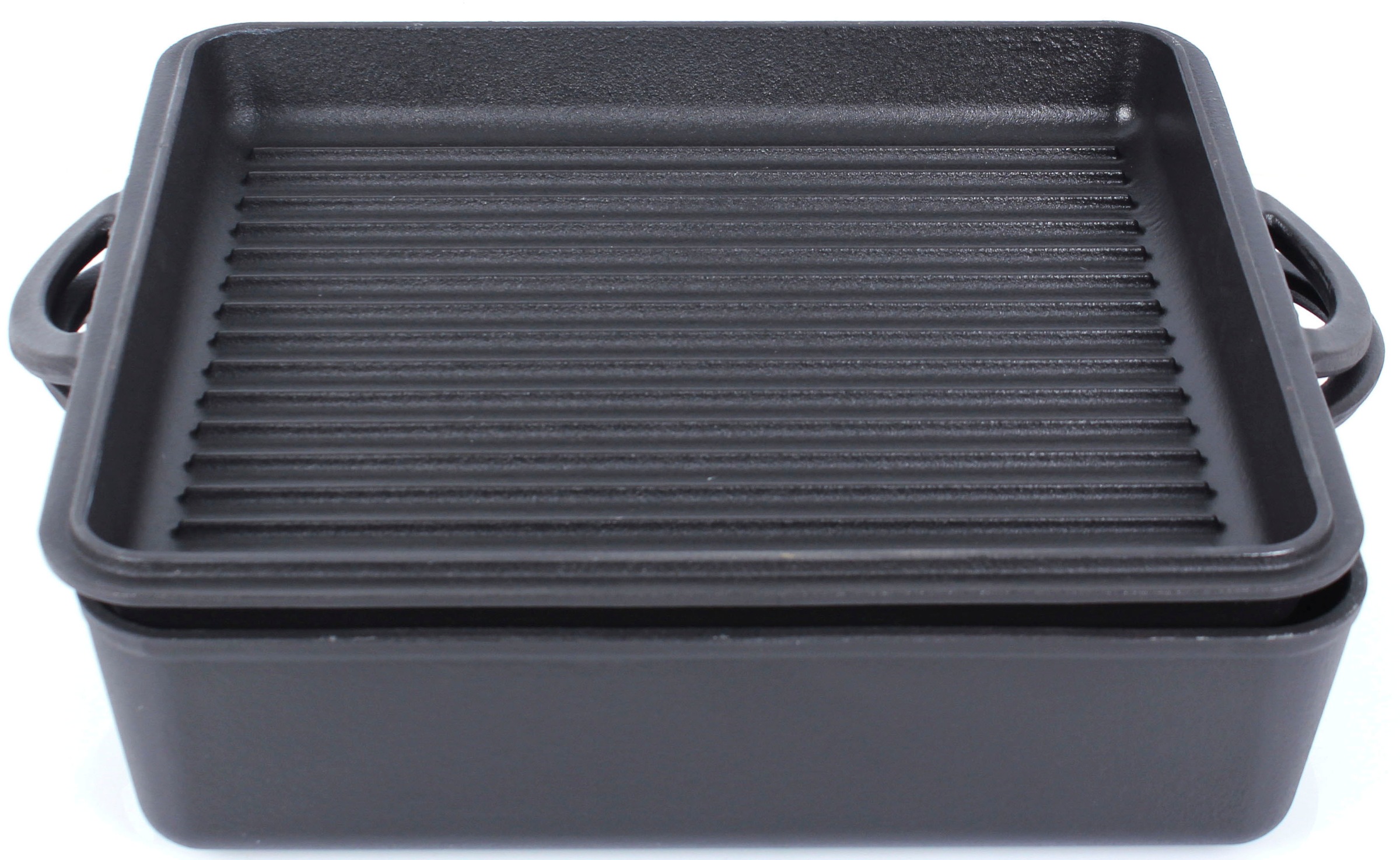 ECHTWERK Bräter, Gusseisen-Emaille, Pre-Seasoned, Rechteckige Auflaufform, 2-in-1 Set
