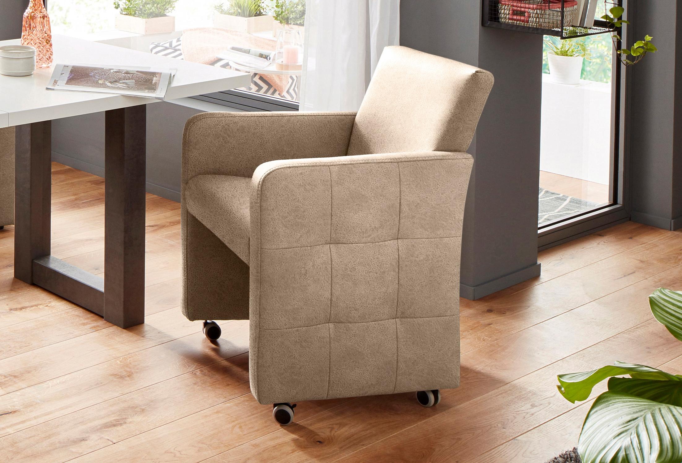 exxpo - sofa fashion Sessel »Barista Clubsessel auf Rollen, schmale Armlehnen, aktuelles Design«, bequem und komfortabel, Breite 61 cm