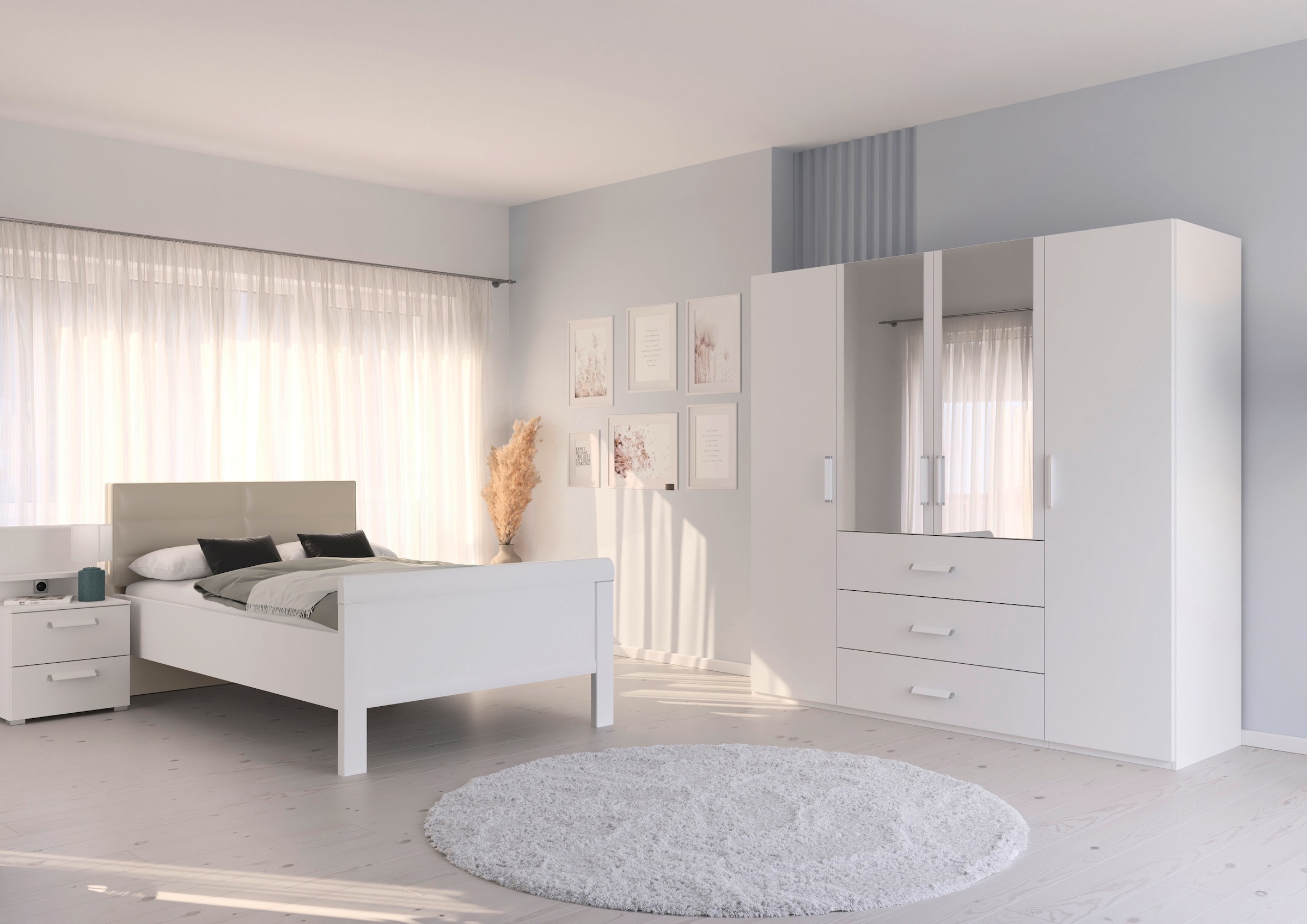 rauch Schlafzimmer-Set »Komplettschlafzimmer Schlafzimmer EVELYN«, (Set, 3 tlg.), Schrank und Bett in 2 Breiten, Nachttisch mit Paneel MADE IN GERMANY