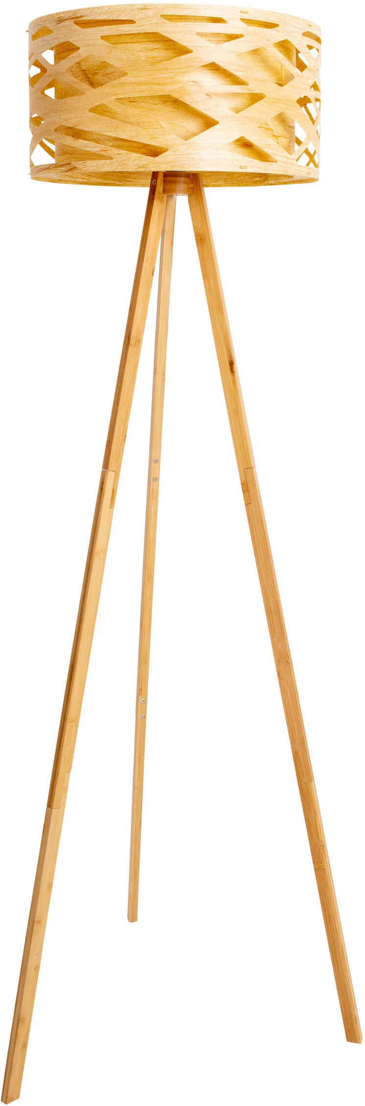 näve Stehlampe »Finja« E27 1 Stk. Dreibein, Schirm rund, Holzoptik mehrschichtig durchbrochen, 1x E27
