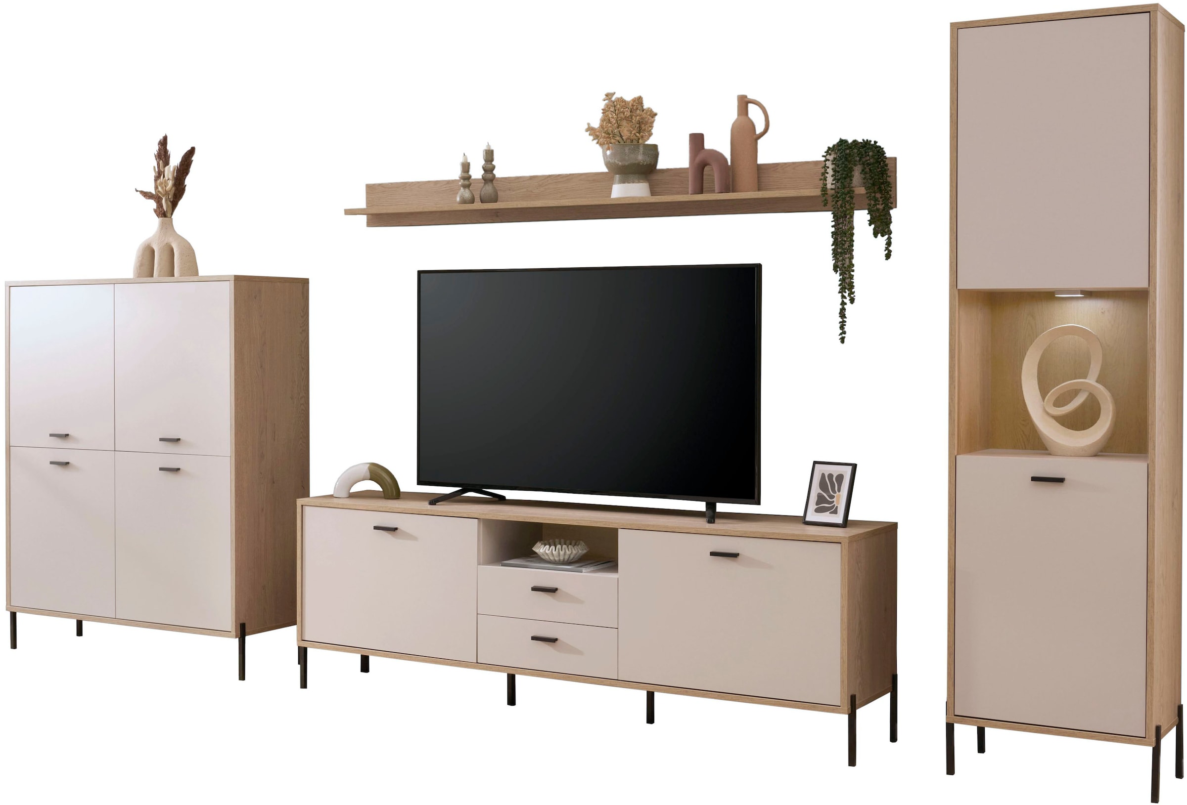 Home affaire Wohnwand »Fredericia, moderne Anbauwand, Komplettset in Kaschmir« Set, 4 Stk. tlg.