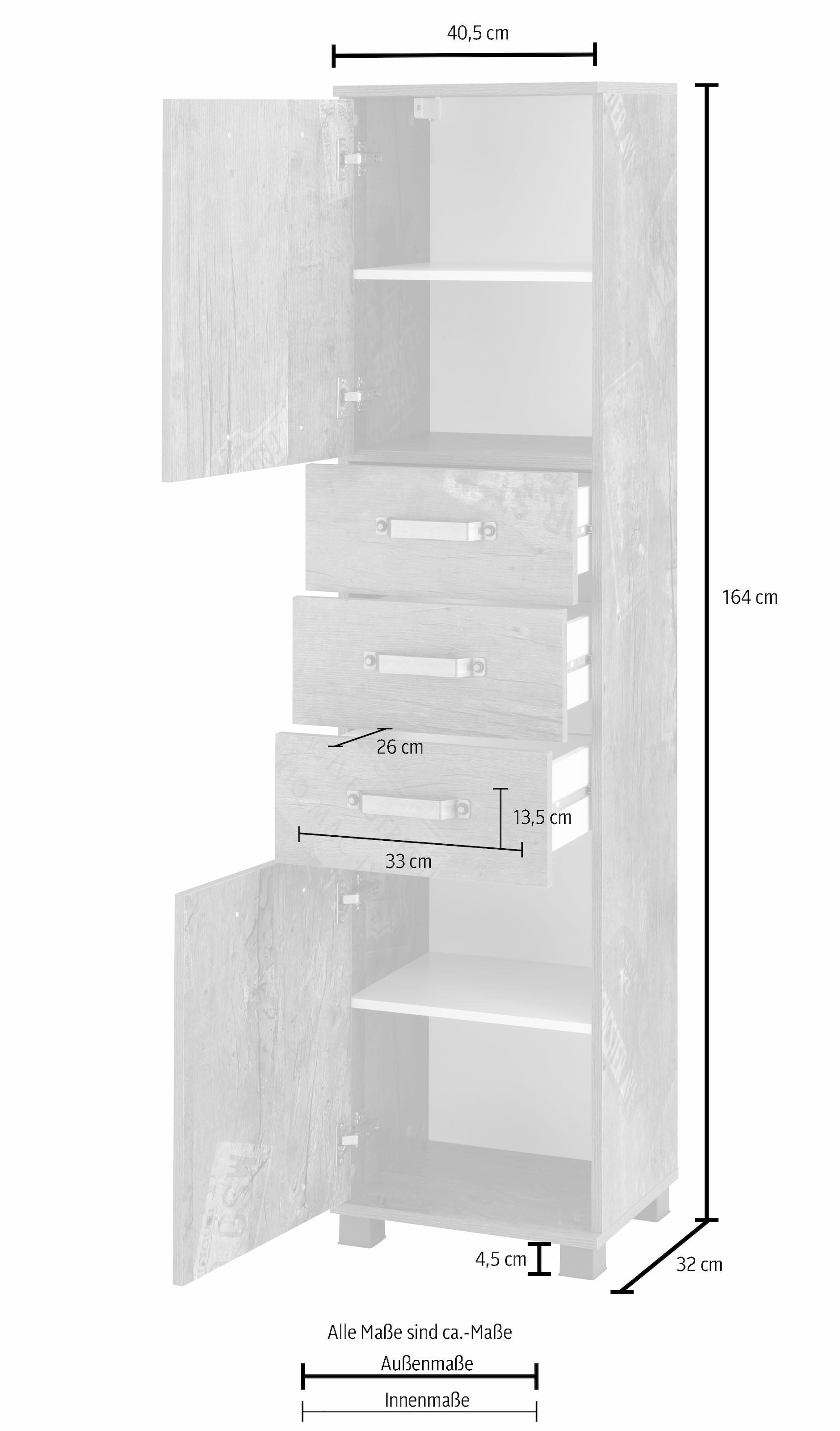 Schildmeyer Hochschrank »Milan«, Breite 40,5 cm, mit 2 Türen, 3 Schubladen & Metallgriffen