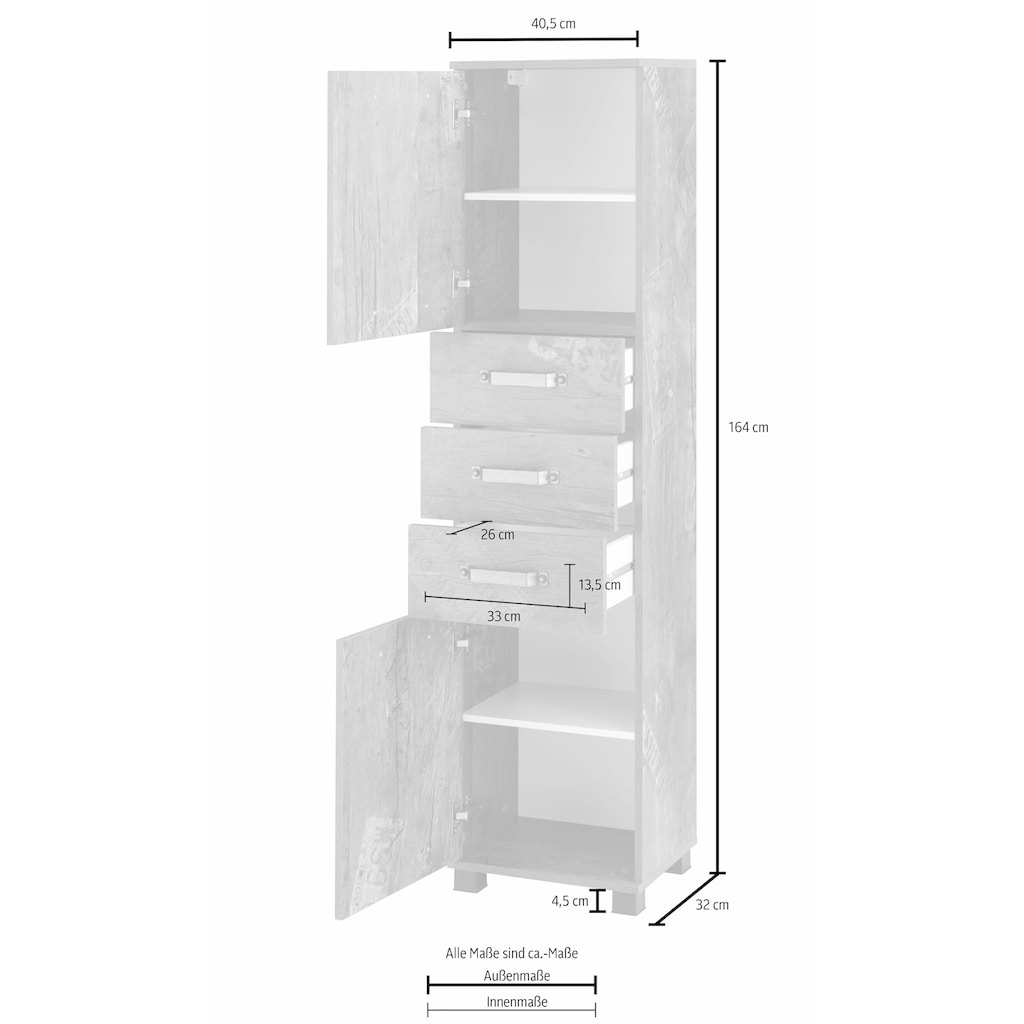 Schildmeyer Hochschrank »Milan«, Breite 40,5 cm, mit 2 Türen, 3 Schubladen & Metallgriffen