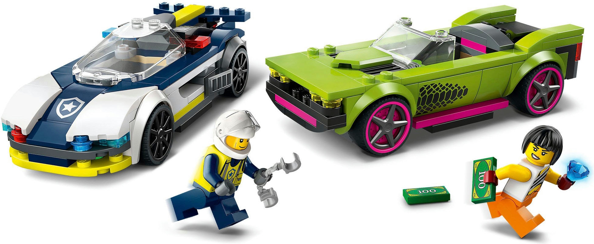 LEGO® Konstruktionsspielsteine »Verfolgungsjagd mit Polizeiauto und Muscle Car (60415), LEGO City«, (213 St.), Made in Europe