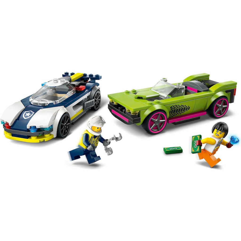 LEGO® Konstruktionsspielsteine »Verfolgungsjagd mit Polizeiauto und Muscle Car (60415), LEGO City«, (213 St.), Made in Europe