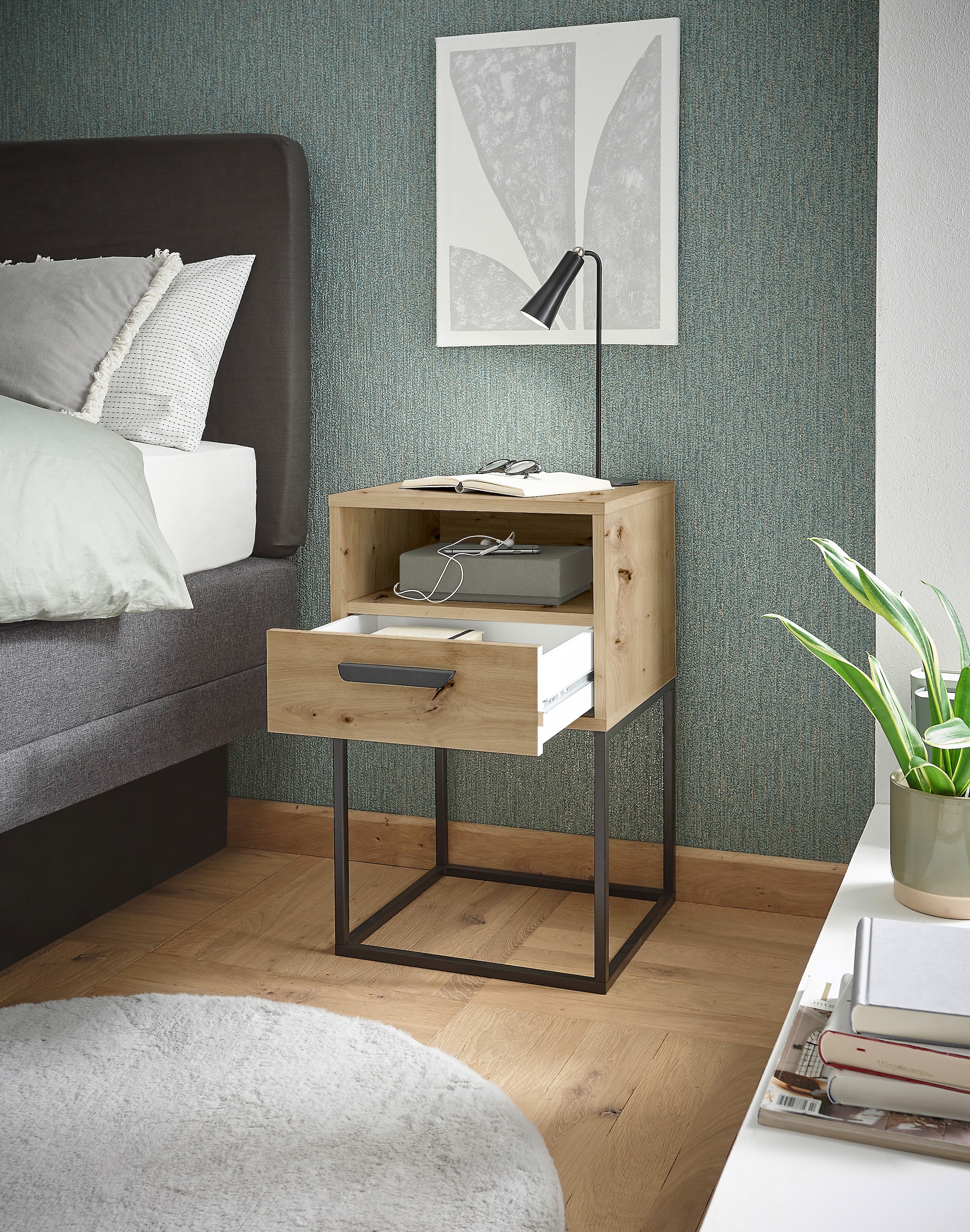 Schlafkontor Nachtkommode »Cudro Nachttisch auf Fußgestell« mit einem offenen Fach für schnellen Zugriff