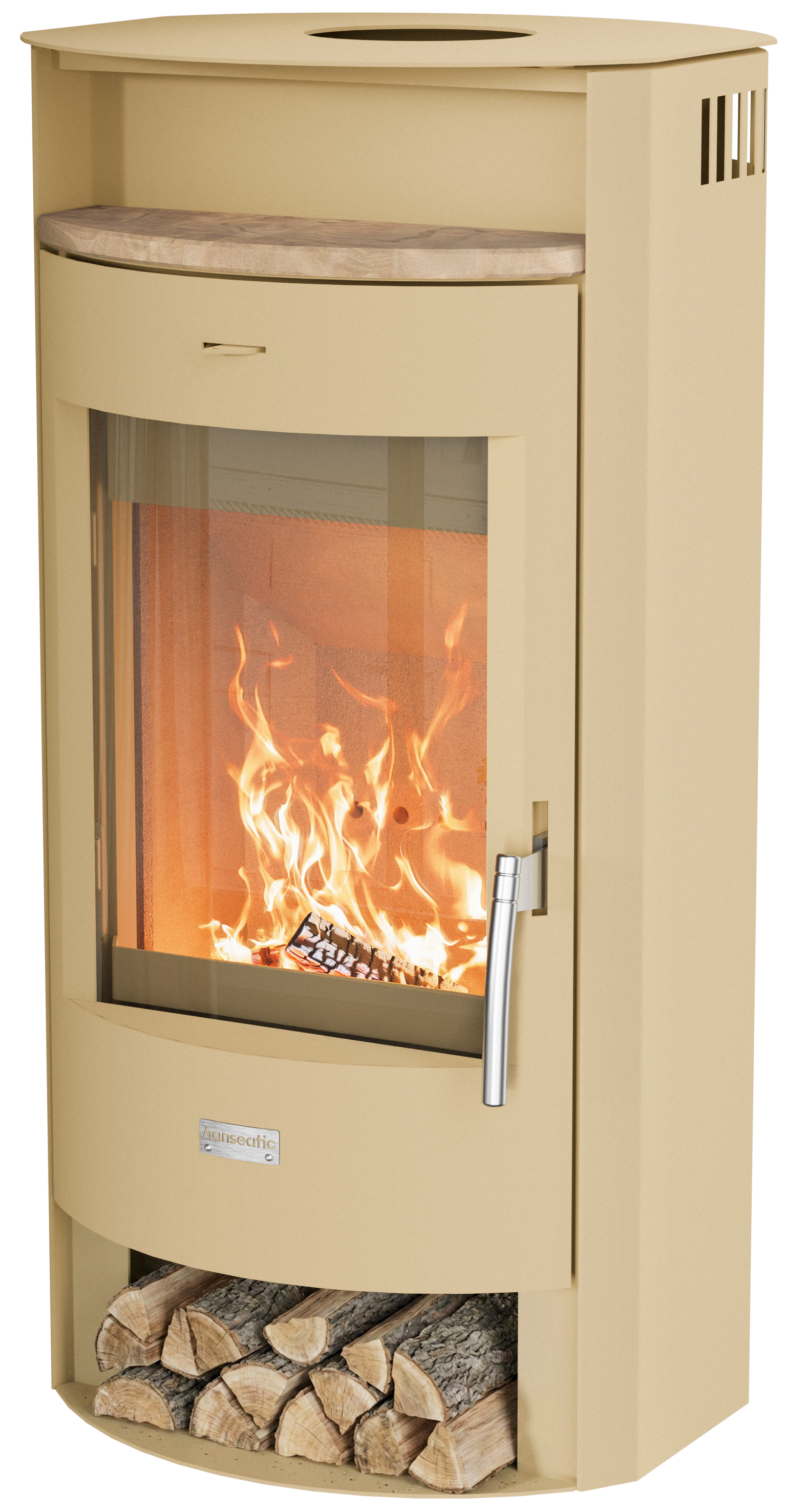 HANSEATIC Kaminofen "MAIA Stahl beige, Lieferung bis ins Wohnzimmer", beige, Kaminöfen, NEU und Exklusiv mit Standsteinteefach